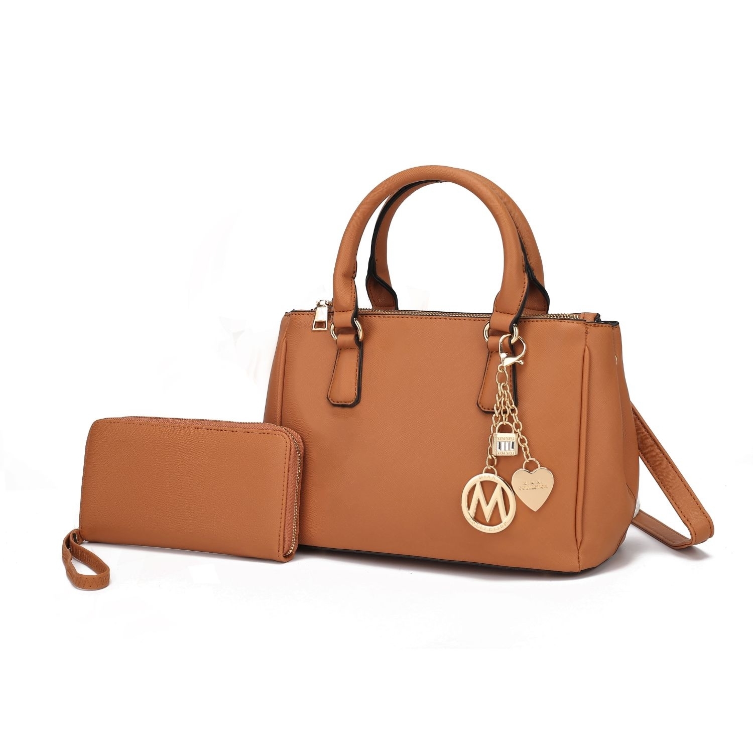 MKF Collection Ruth Vegan Leather Women's Satchel Handbag By Mia K With Wallet - 2 Pieces - Camel