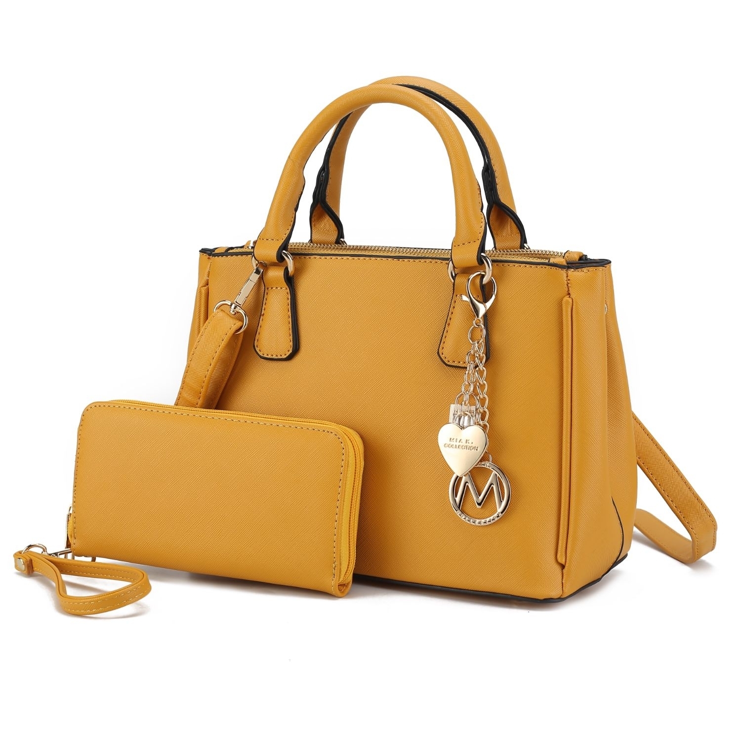 MKF Collection Ruth Vegan Leather Women's Satchel Handbag By Mia K With Wallet - 2 Pieces - Mustard
