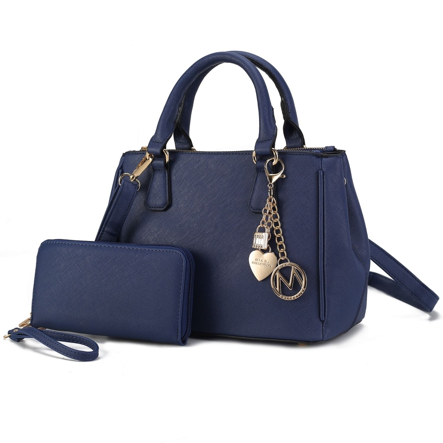 MKF Collection Ruth Vegan Leather Women's Satchel Handbag By Mia K With Wallet - 2 Pieces - Navy