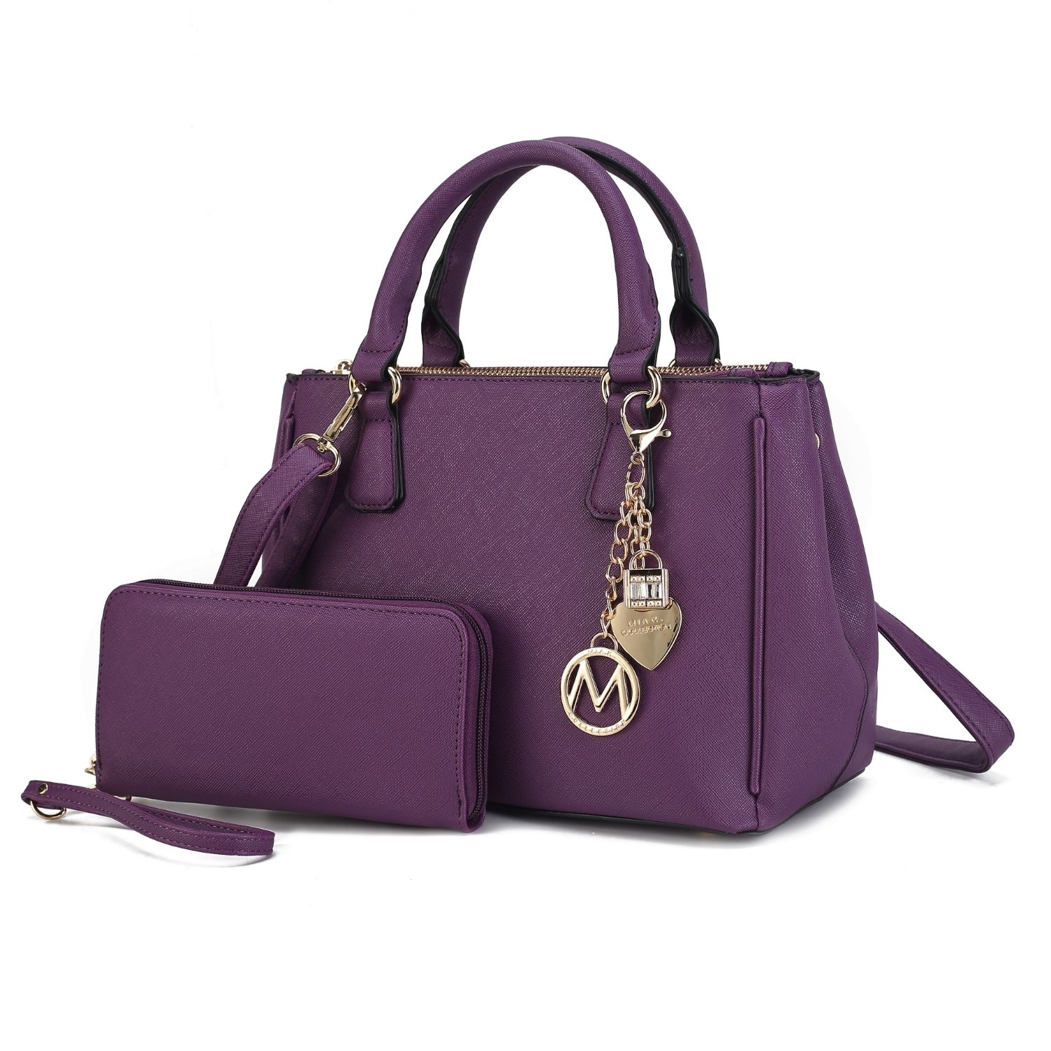 MKF Collection Ruth Vegan Leather Women's Satchel Handbag By Mia K With Wallet - 2 Pieces - Purple