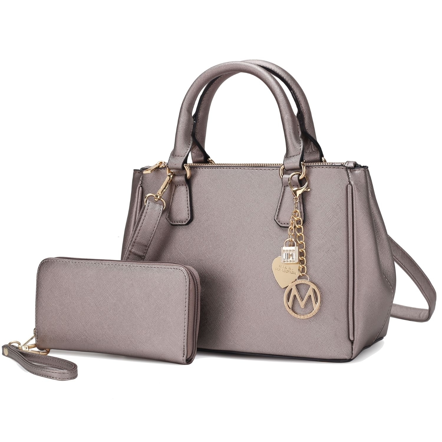 MKF Collection Ruth Vegan Leather Women's Satchel Handbag By Mia K With Wallet - 2 Pieces - Pewter