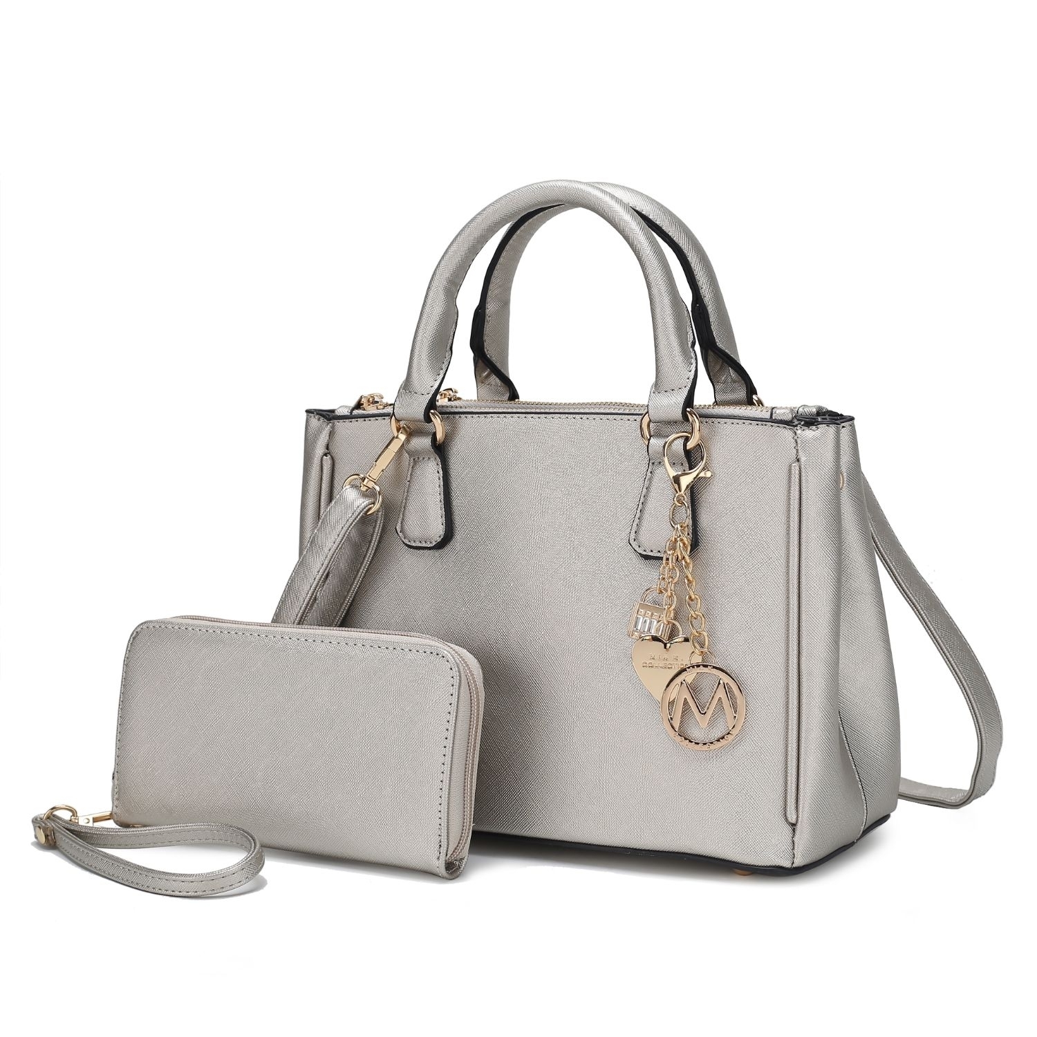 MKF Collection Ruth Vegan Leather Women's Satchel Handbag By Mia K With Wallet - 2 Pieces - Silver