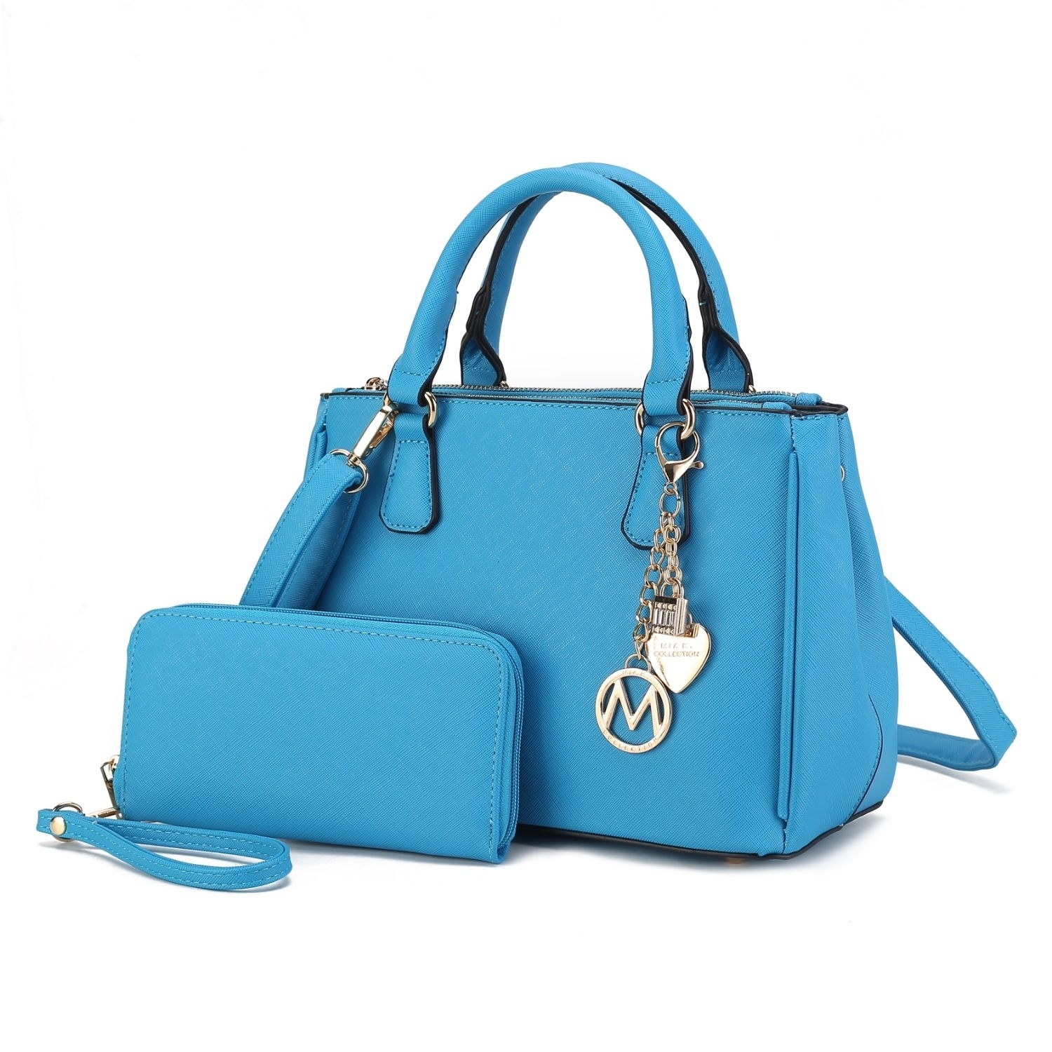 MKF Collection Ruth Vegan Leather Women's Satchel Handbag By Mia K With Wallet - 2 Pieces - Turquoise