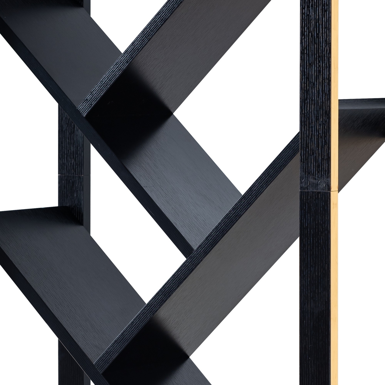 Rectangular Wooden Frame Bookcase With V Shaped Open Shelves, Black- Saltoro Sherpi