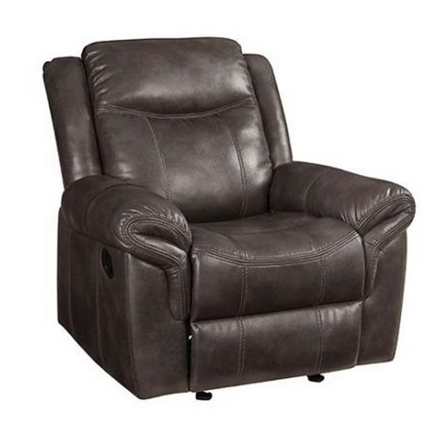 Glider Recliner With Leatherette Upholstery And Pillow Arms, Brown- Saltoro Sherpi