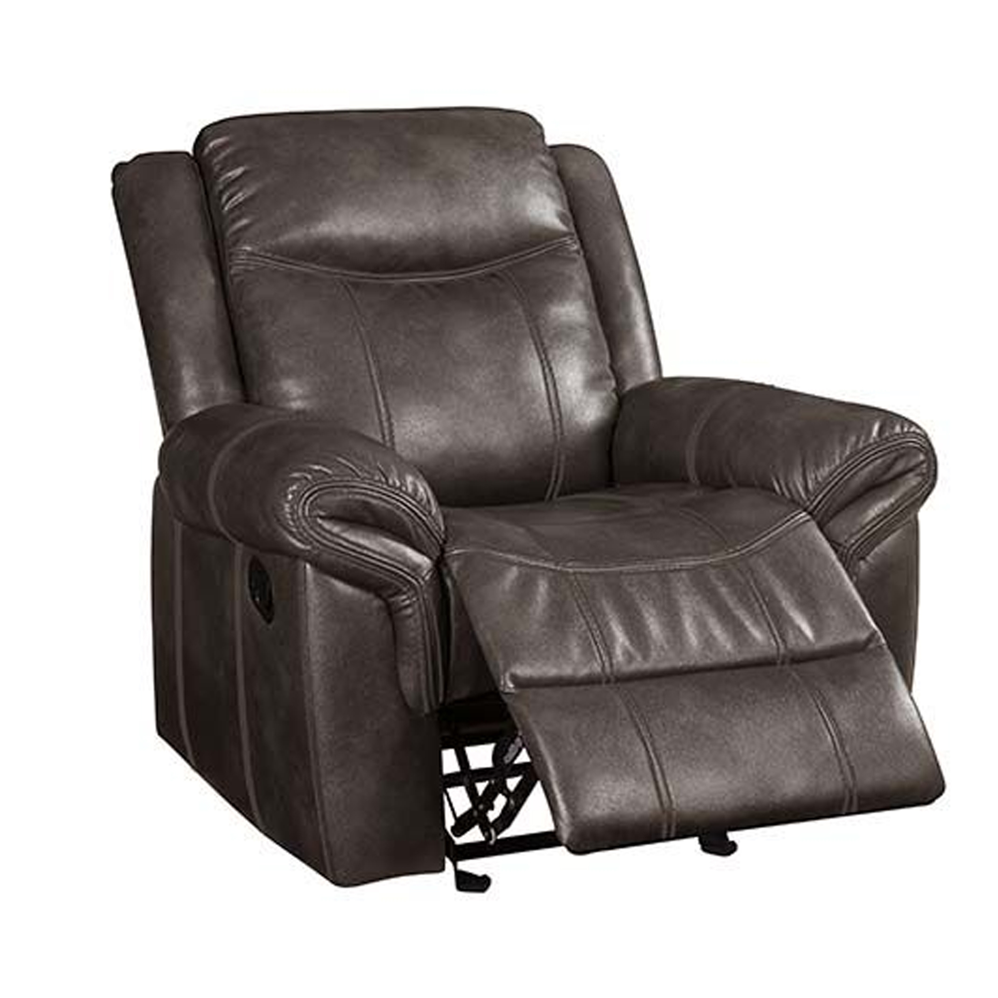 Glider Recliner With Leatherette Upholstery And Pillow Arms, Brown- Saltoro Sherpi