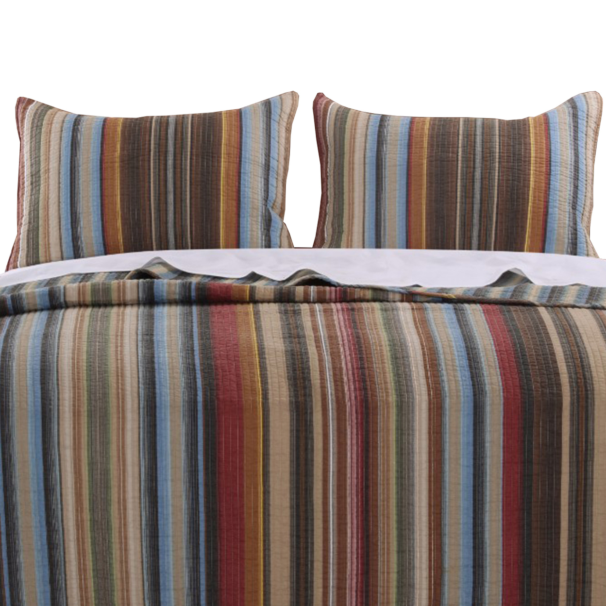 Phoenix Fabric 3 Piece King Size Quilt Set With Striped Prints, Multicolor- Saltoro Sherpi