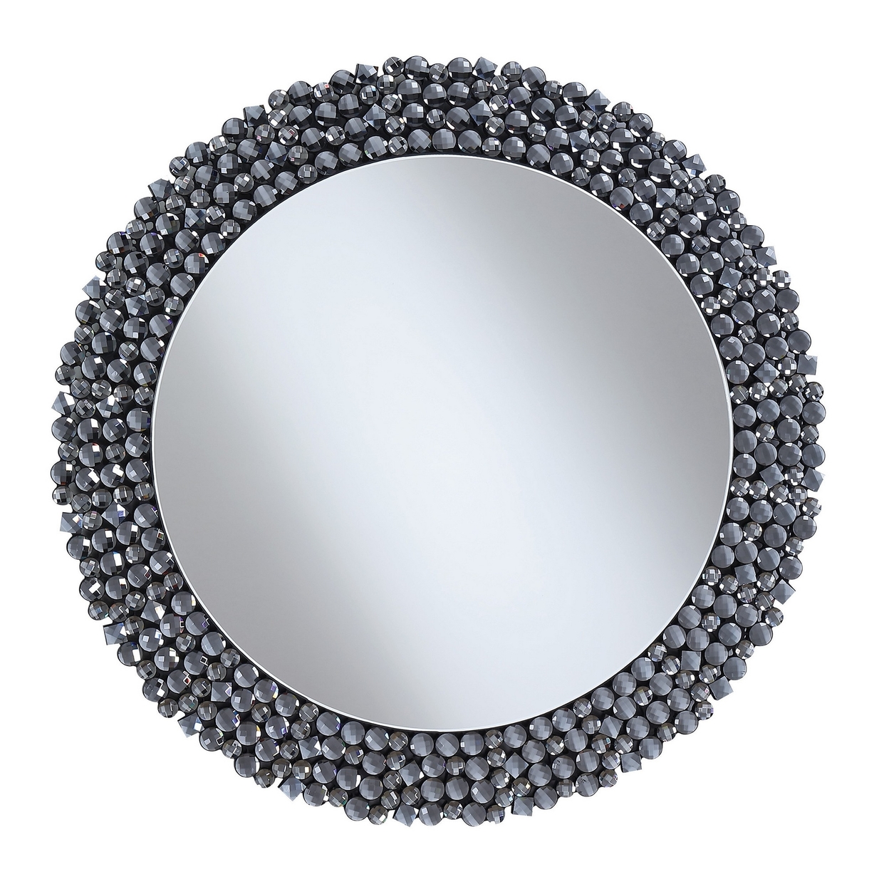 Beautifully Designed Round Contemporary Wall Mirror, Silver- Saltoro Sherpi