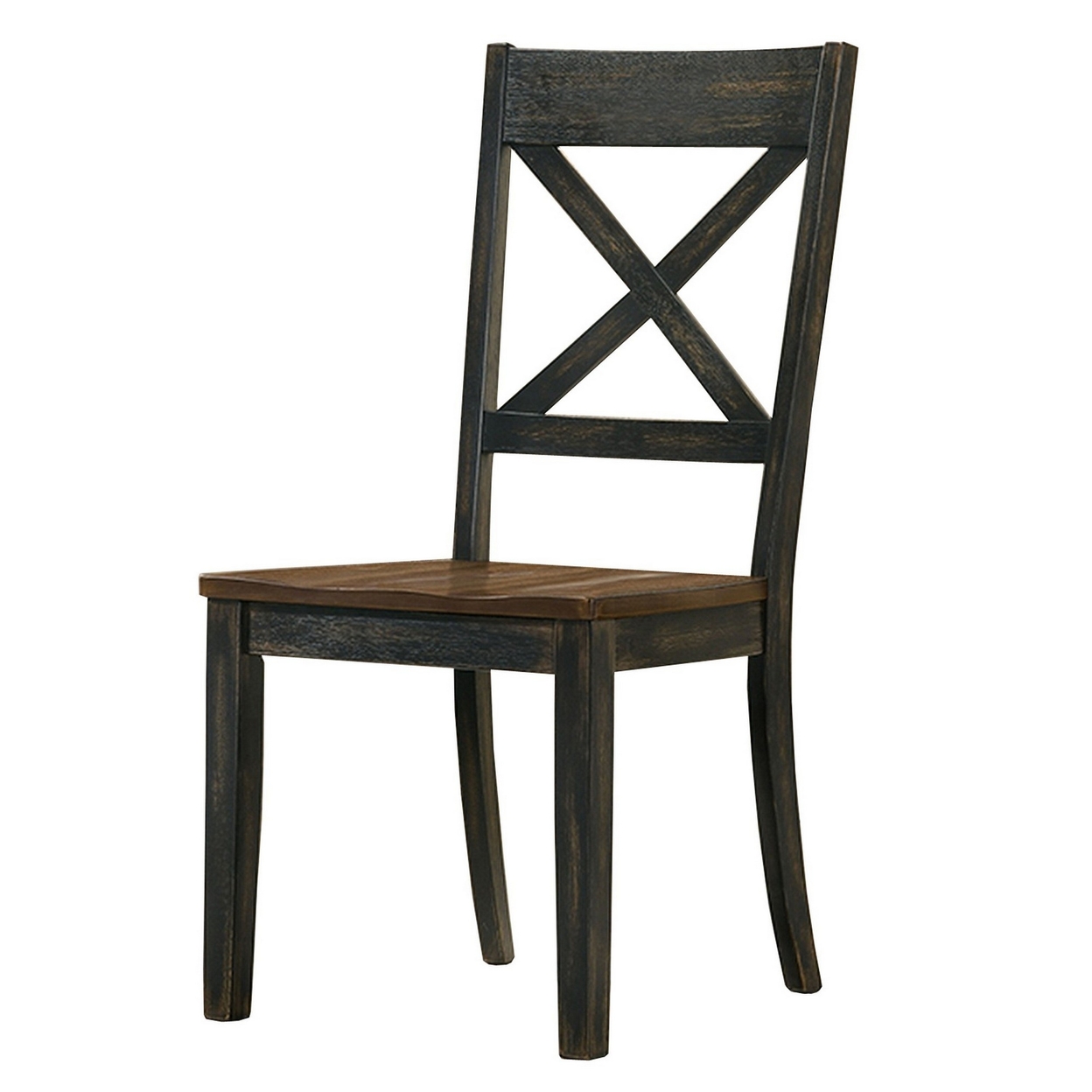Baez 19 Inch Farmhouse Dining Chair, Set Of 2, Crossbuck Back, Jet Black- Saltoro Sherpi