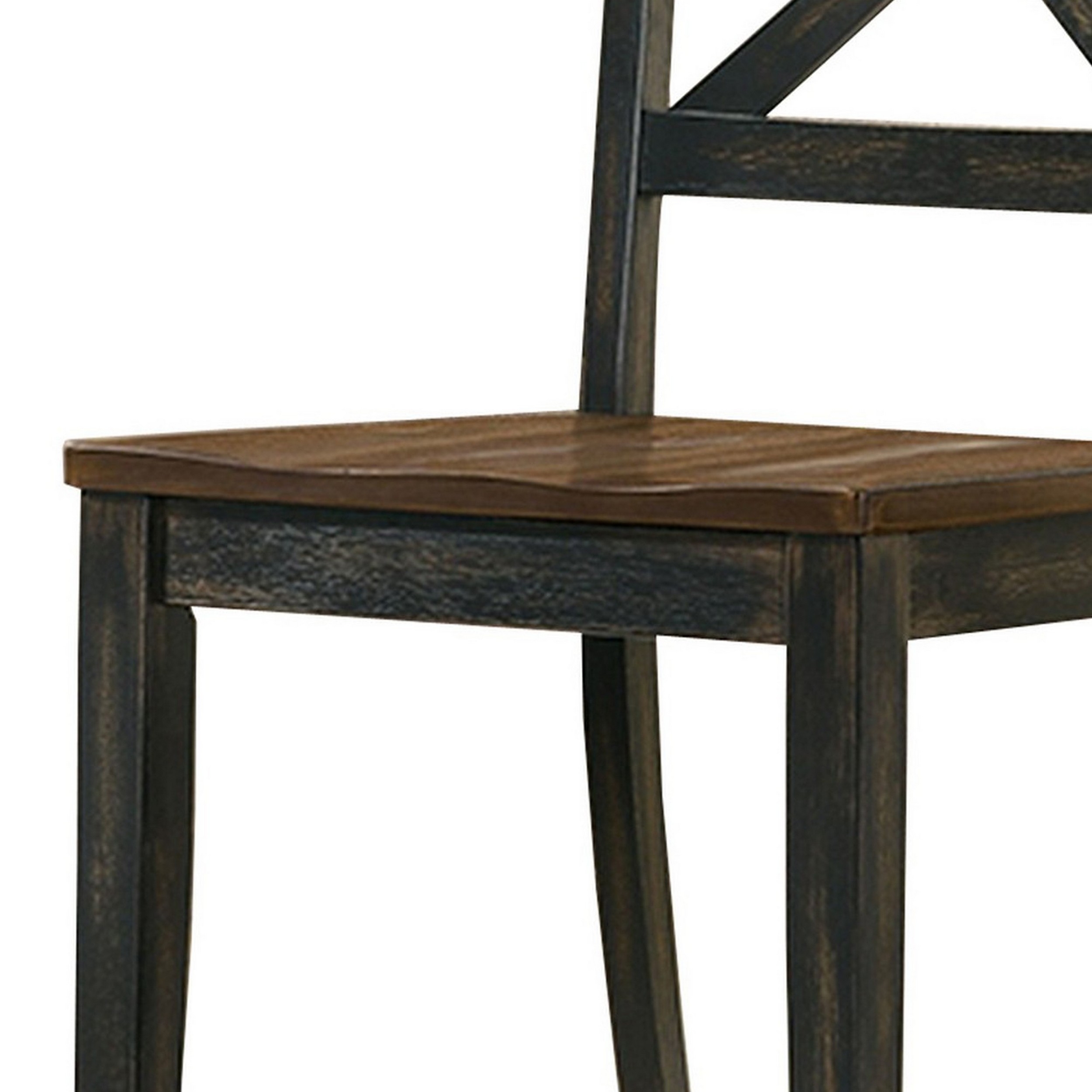 Baez 19 Inch Farmhouse Dining Chair, Set Of 2, Crossbuck Back, Jet Black- Saltoro Sherpi