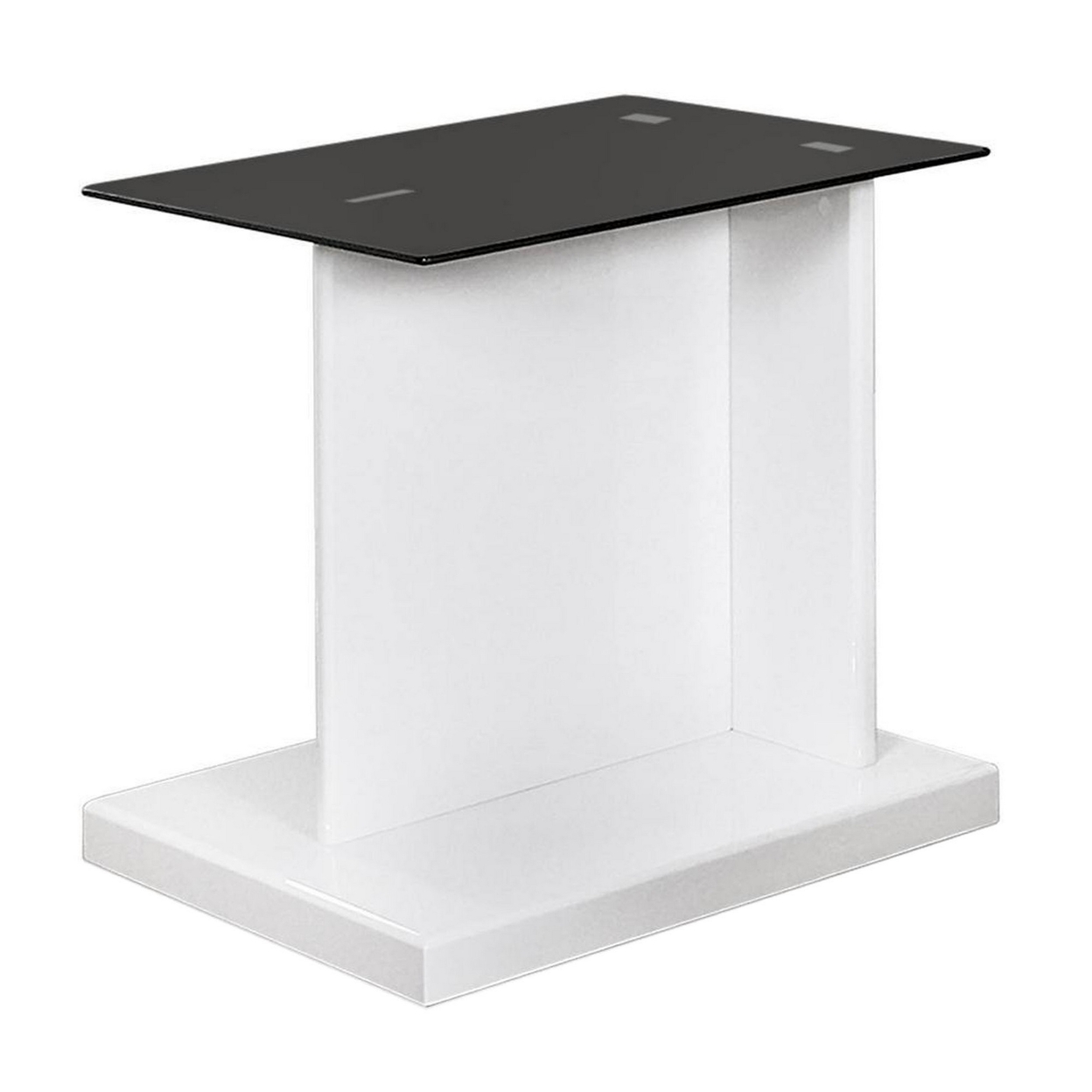 Liam 22 Inch Square Side End Table, White Wood, Pedestal Base, Glass Top- Saltoro Sherpi
