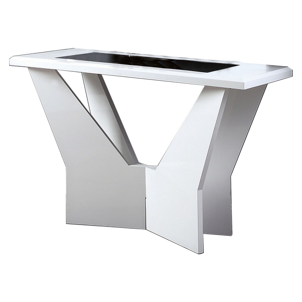Pera 47 Inch Sofa Console Table, Glass Insert Surface, Geometric, White- Saltoro Sherpi
