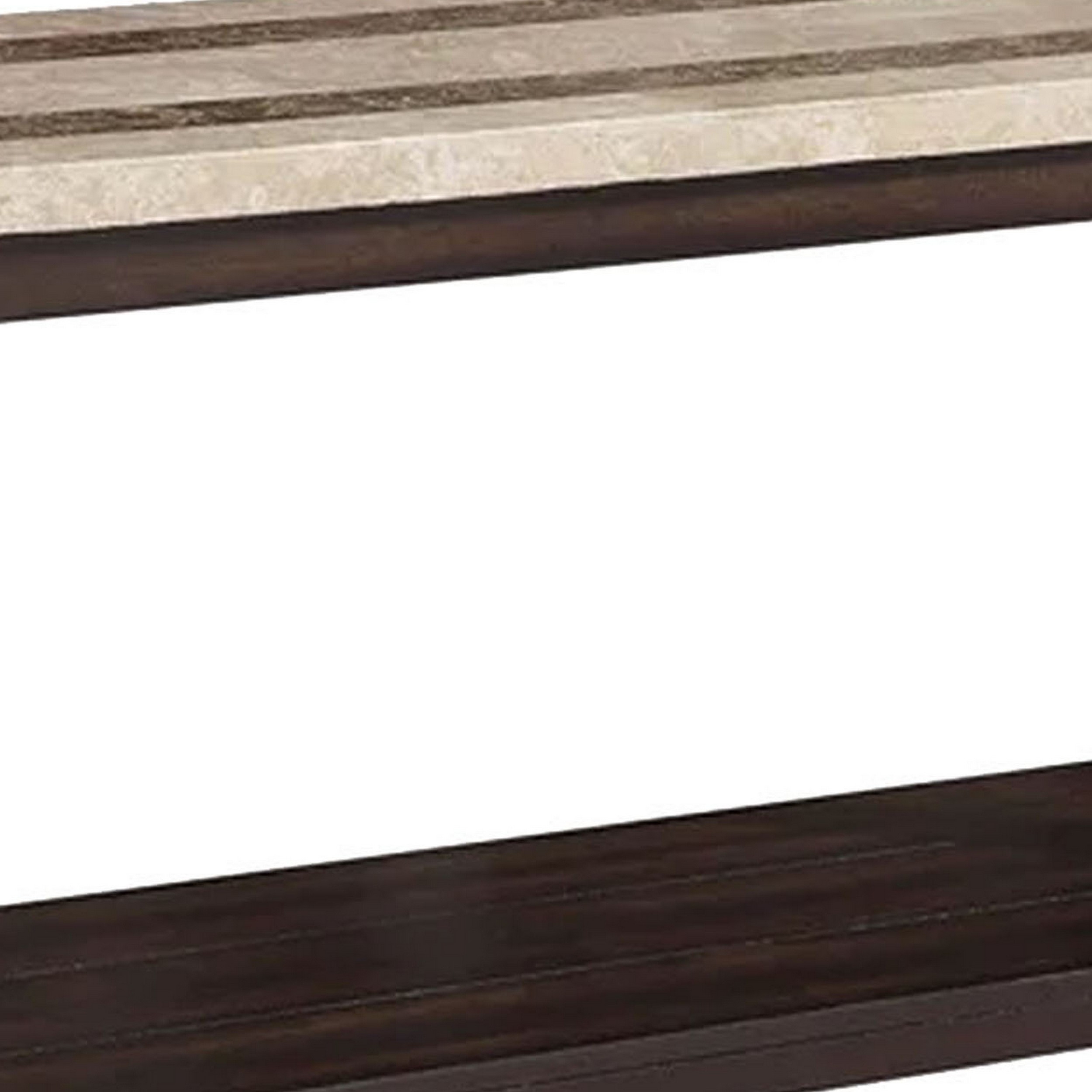 Cora 48 Inch Console Sofa Table, Faux Marble, Block Legs, Espresso Brown- Saltoro Sherpi