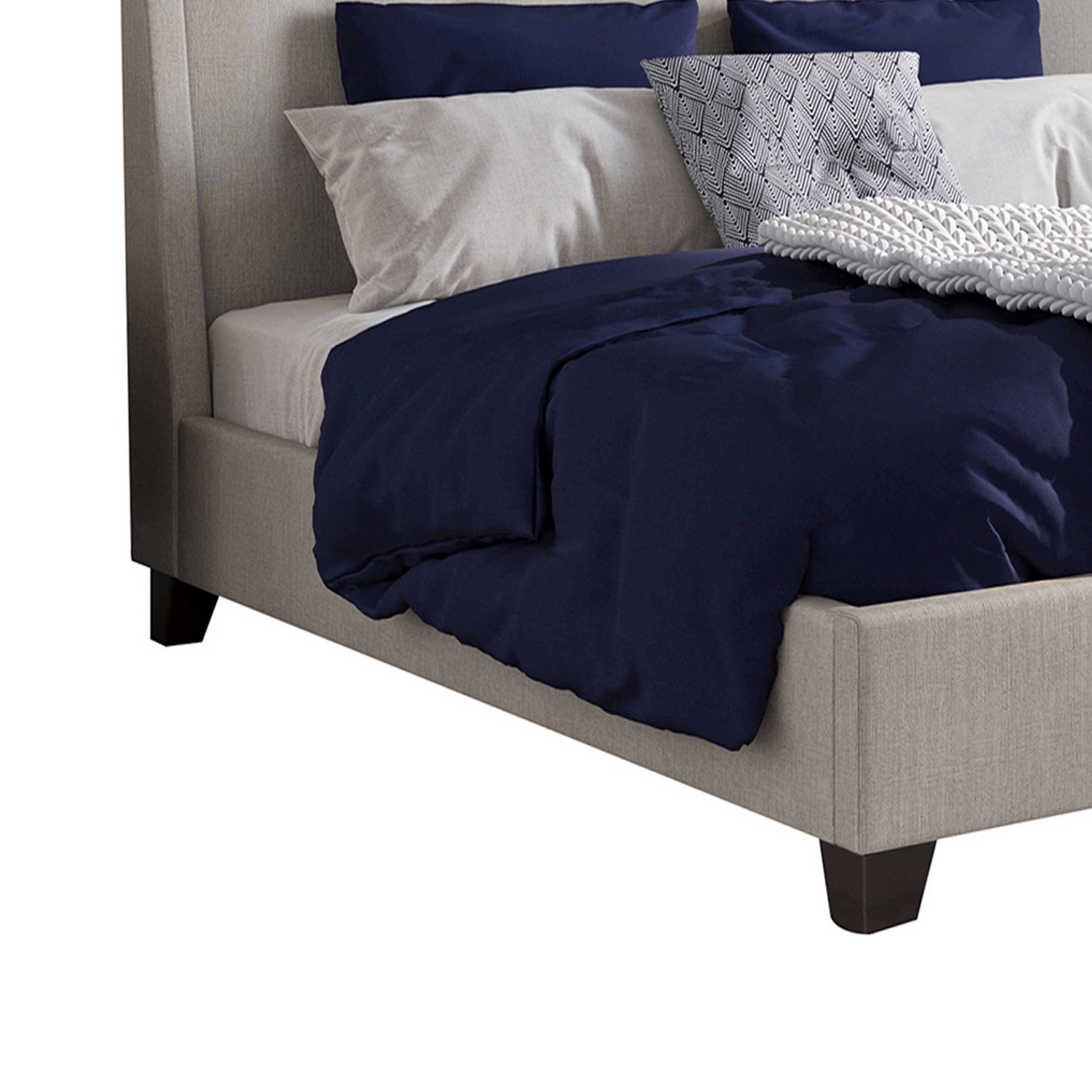 Atina Full Size Platform Bed, Soft Button Tufted Beige Linen Upholstery- Saltoro Sherpi