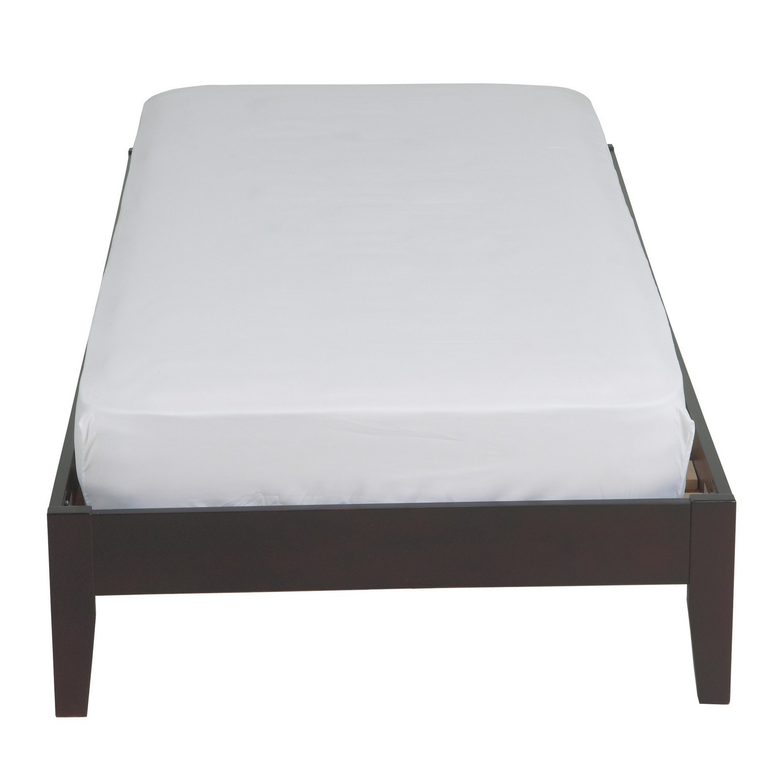 Evelyn Low Profile King Size Platform Bed, Slats, Rich Espresso Brown Wood- Saltoro Sherpi