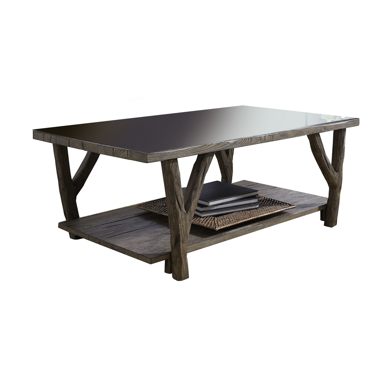 48 Inch Modern Coffee Table, Rustic Brown Solid Wood, Tree Branch Design- Saltoro Sherpi