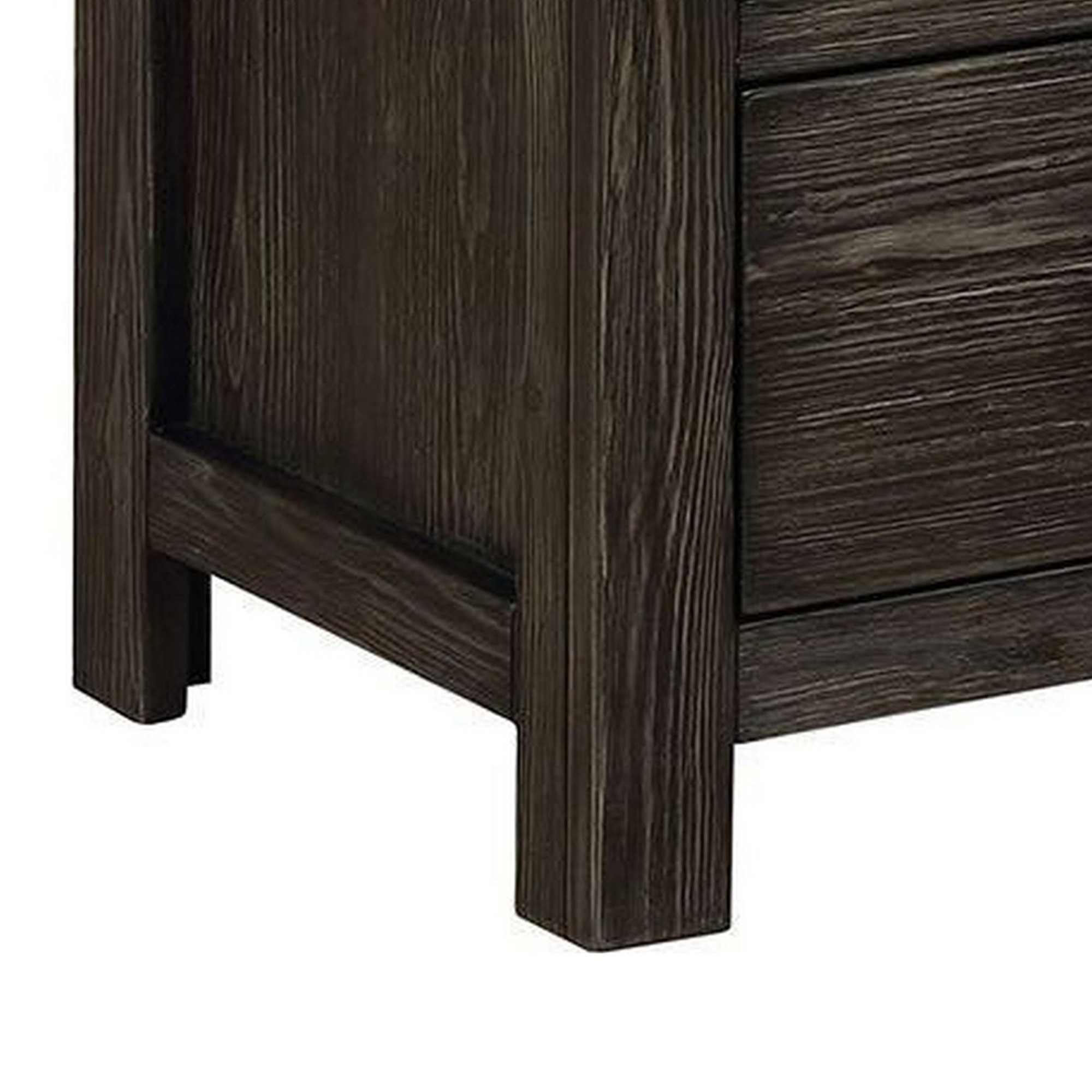 Novi 20 Inch Modern 2 Drawer Nightstand, Wood Grain Details, Dark Gray- Saltoro Sherpi