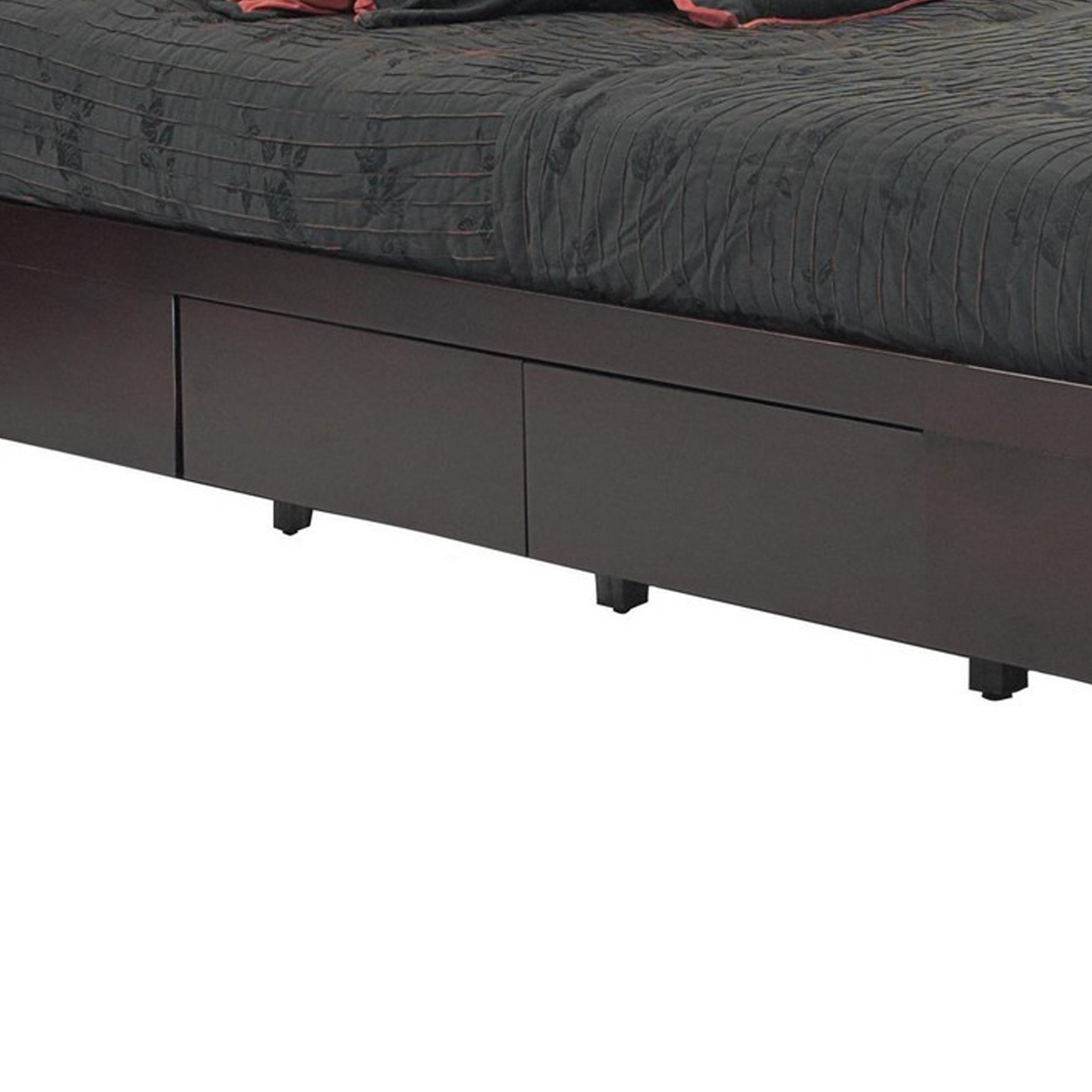 Klio Twin Size Bed, 4 Storage Drawers, Low Profile, Dark Brown Mahogany- Saltoro Sherpi