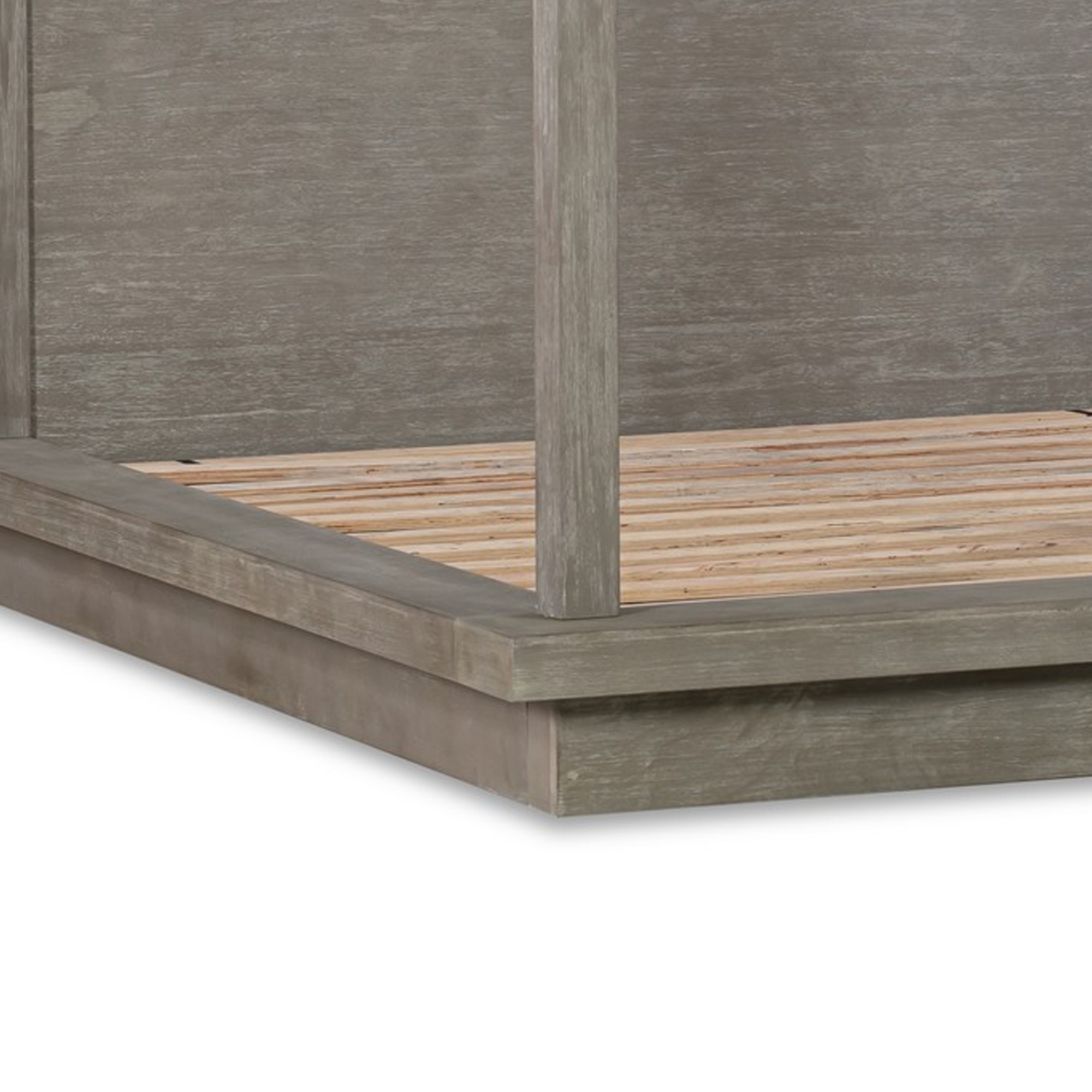Nels Full Platform Canopy Bed, Low Profile, Mitered Edges, Mineral Gray - Saltoro Sherpi