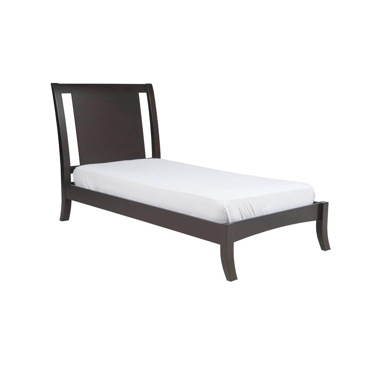 Fang Twin Size Bed, Sleigh Panel Headboard, Espresso Brown Mahogany Wood- Saltoro Sherpi
