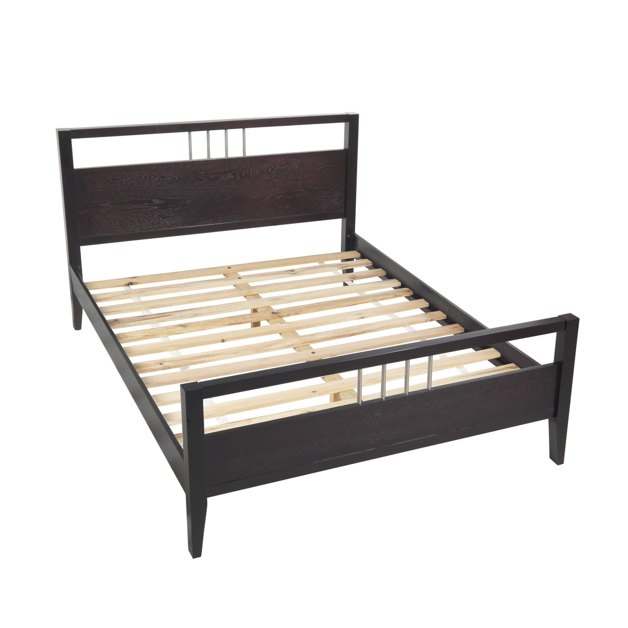 Fang Modern Twin Size Bed, Sleigh Headboard, Metal Bars, Espresso Brown - Saltoro Sherpi