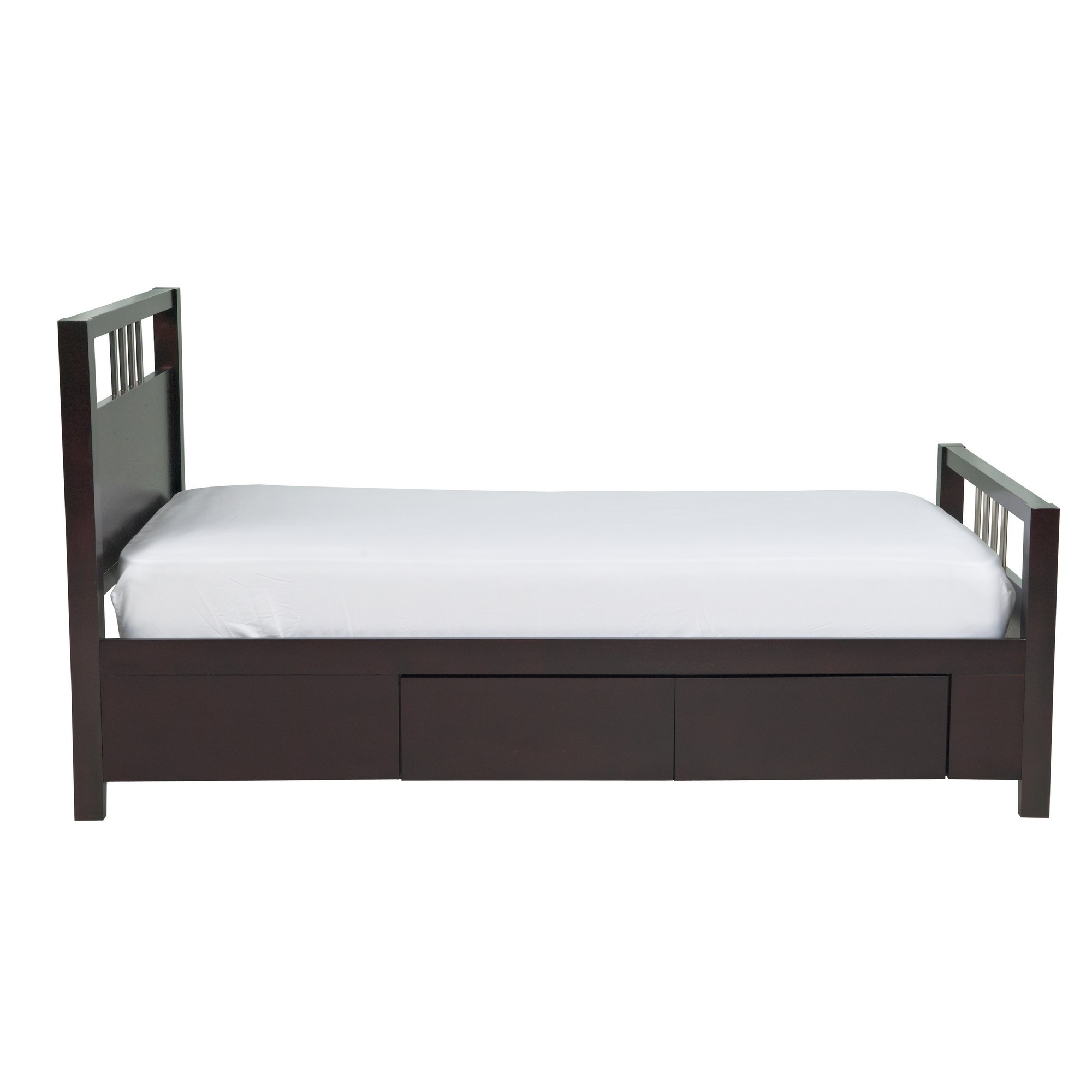Fang Twin Size Storage Bed, Sleigh Headboard, 4 Drawers, Espresso Brown - Saltoro Sherpi