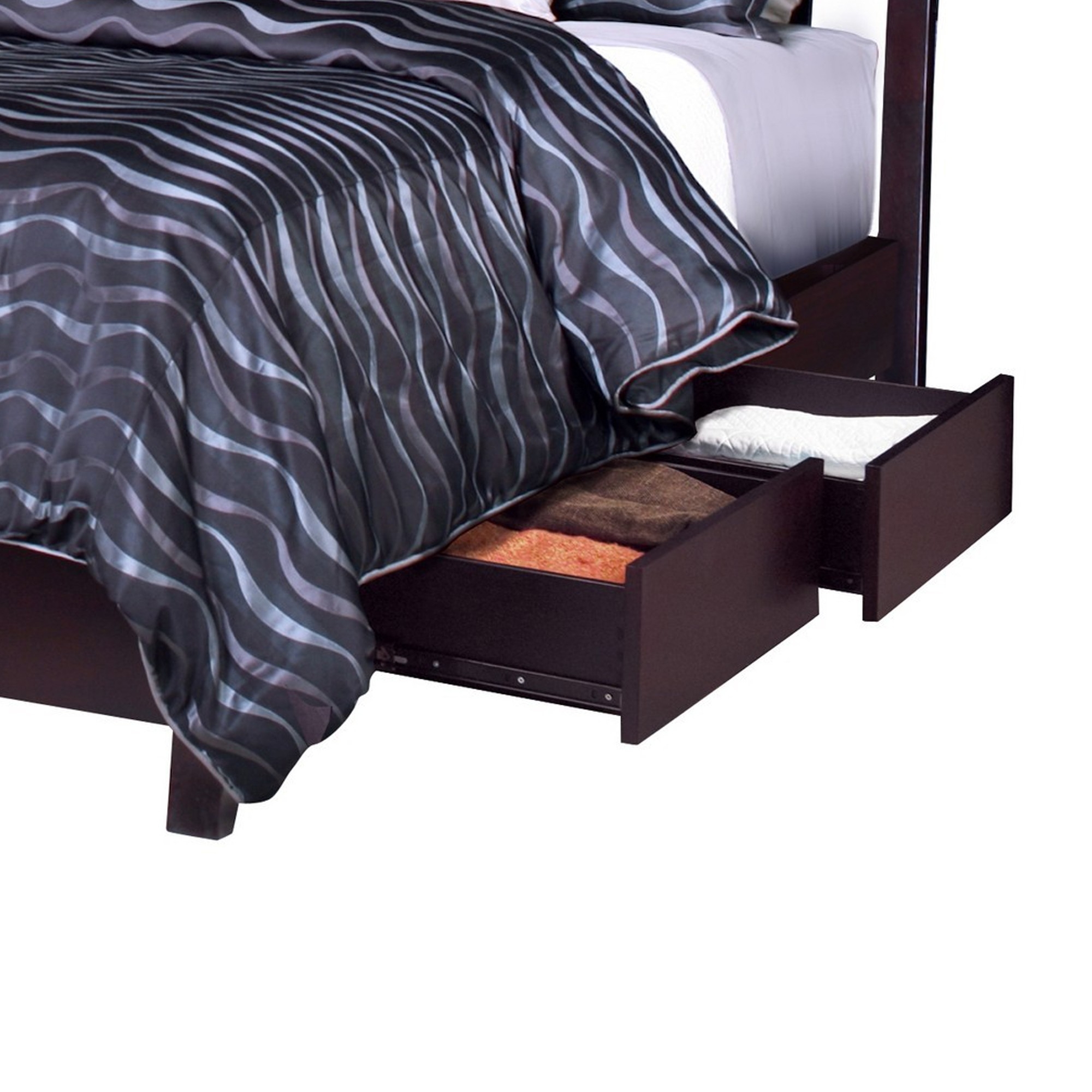 Fang Twin Storage Bed, 4 Drawers, Tropical Mahogany Wood, Espresso Brown- Saltoro Sherpi