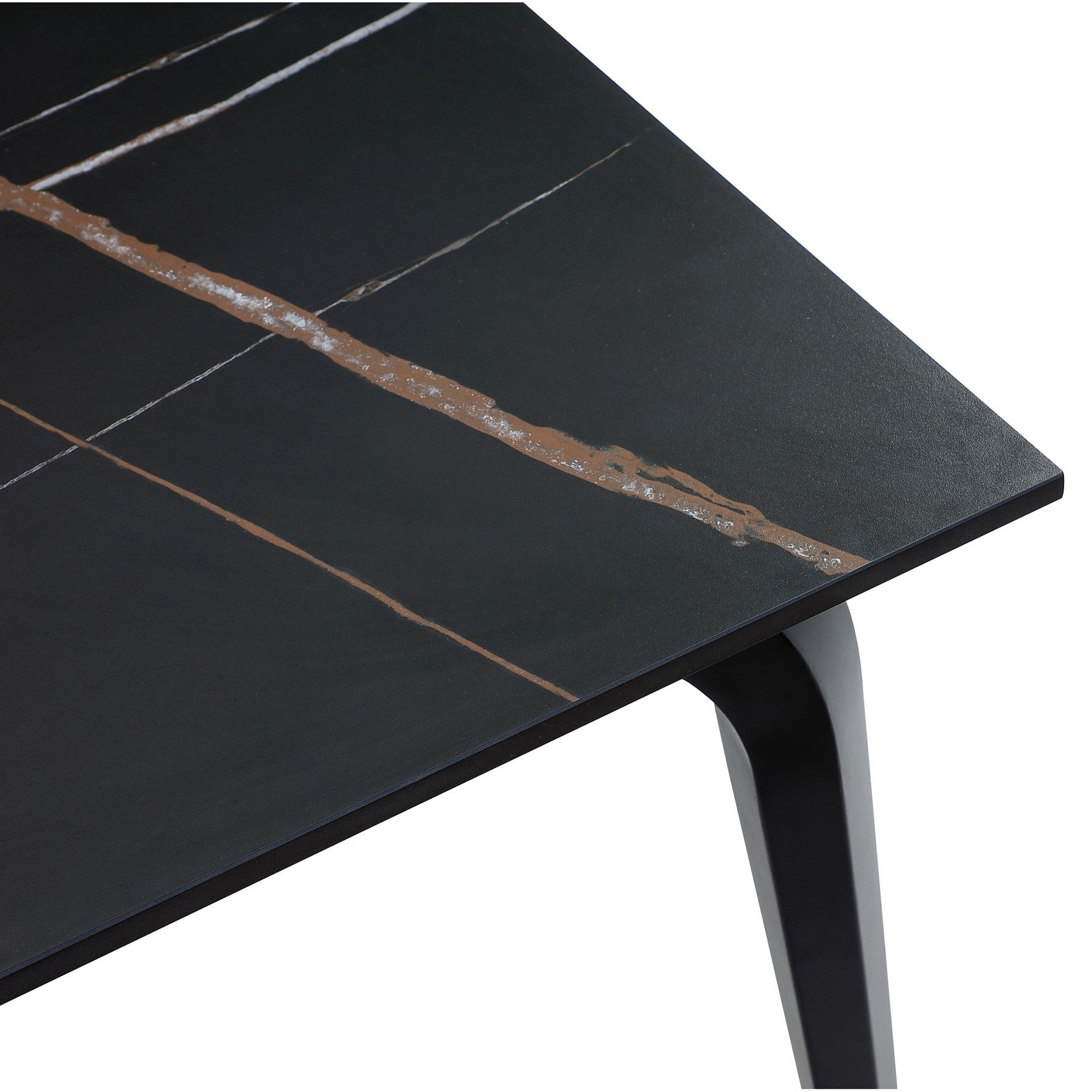 Gower 71 Inch Rectangular Dining Table, Black Stone Top, Black Metal Base- Saltoro Sherpi