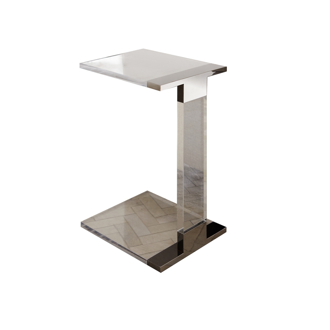 Greig 24 Inch C Shape End Table, Clear Acrylic, Deep Gray Stainless Steel- Saltoro Sherpi