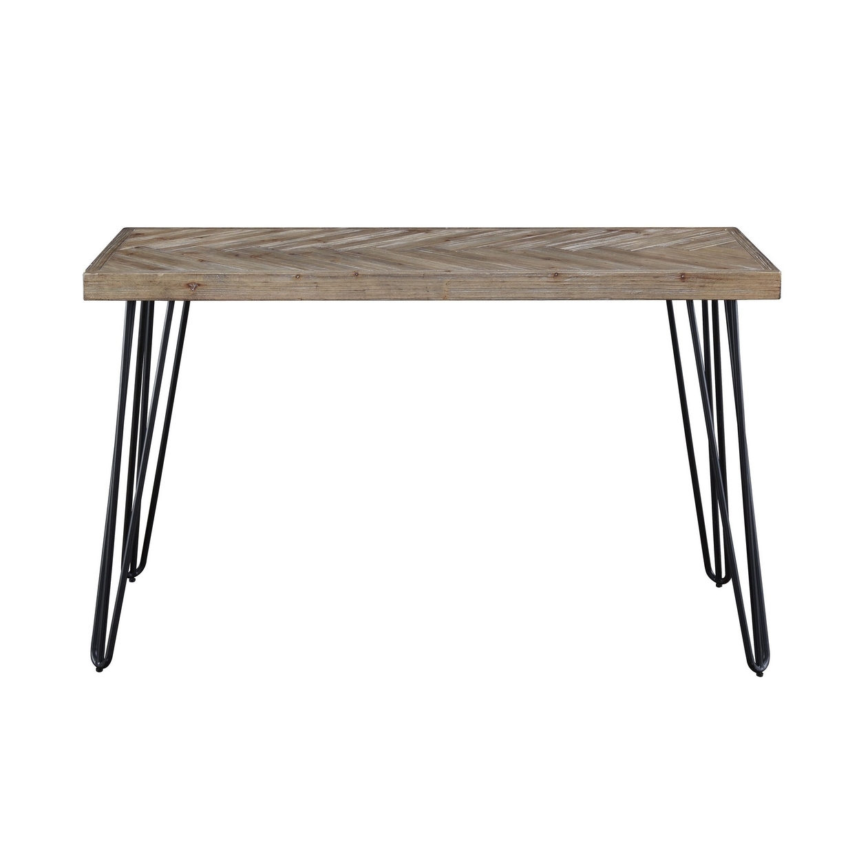 Anne 48 Inch Console Table, Herringbone Wood Surface, Black Hairpin Legs- Saltoro Sherpi