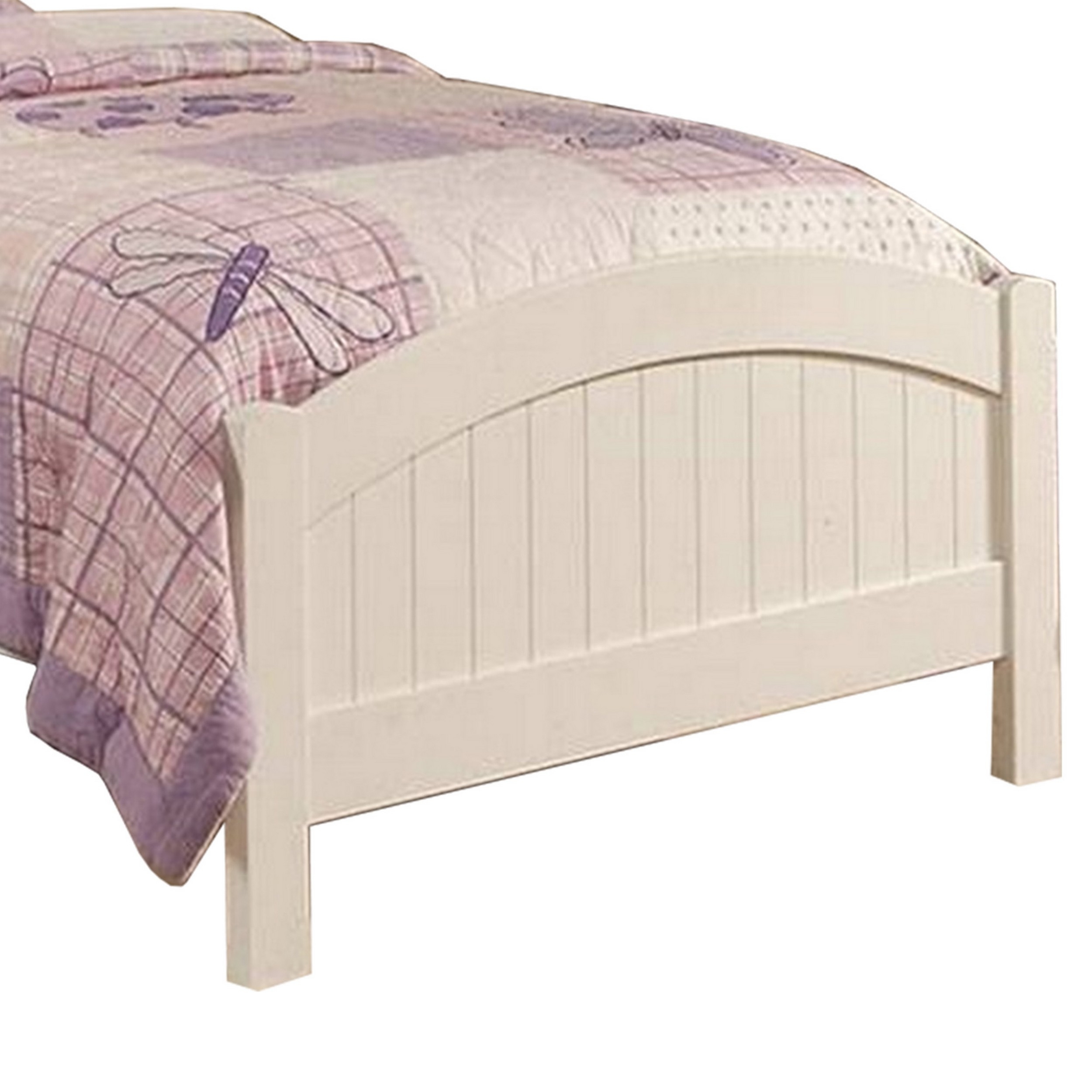 Shov Twin Size Bed, Arched Headboard, Classic White Wood Construction - Saltoro Sherpi