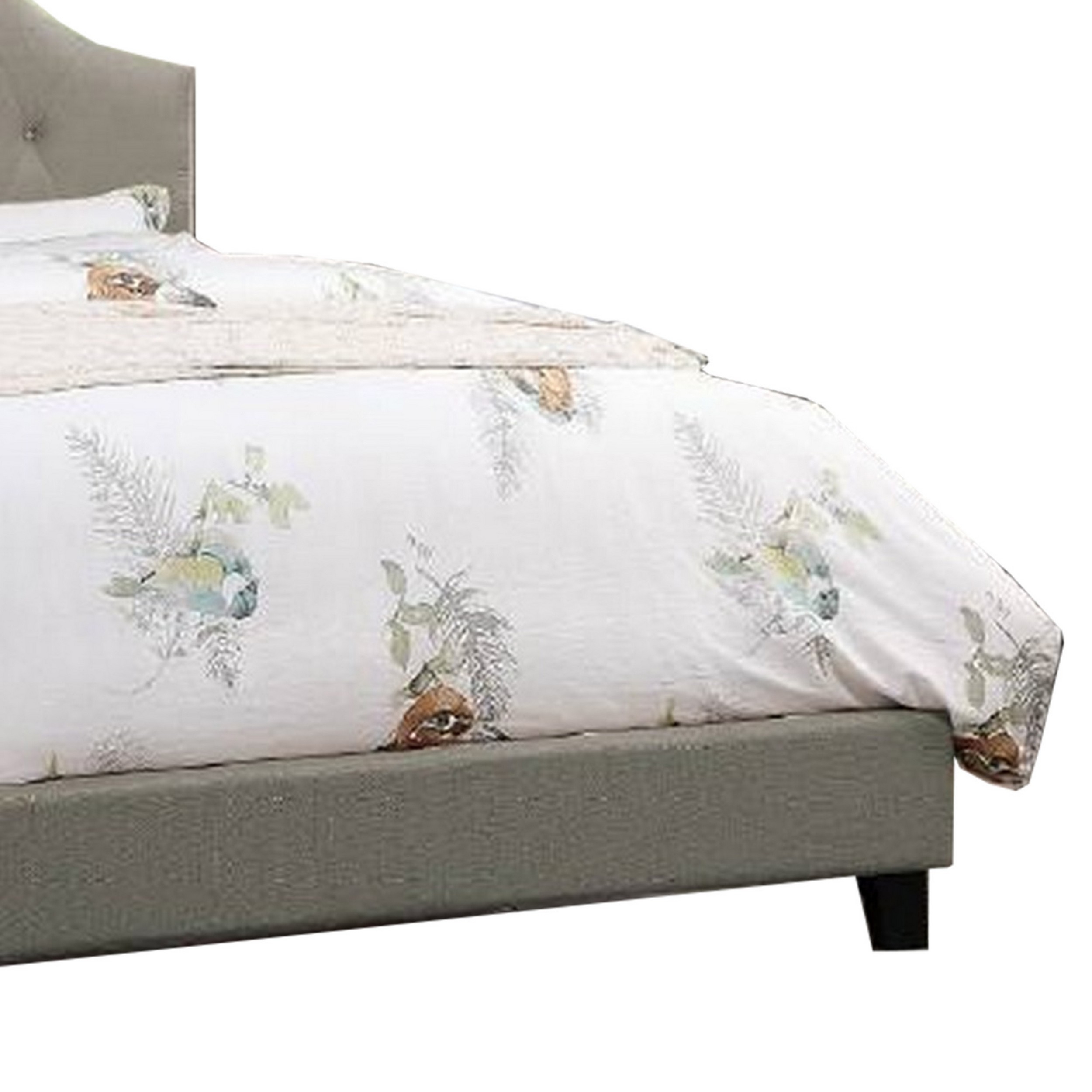 Eni Upholstered Full Size Bed, Tufted Adjustable Headboard, Gray Fabric- Saltoro Sherpi