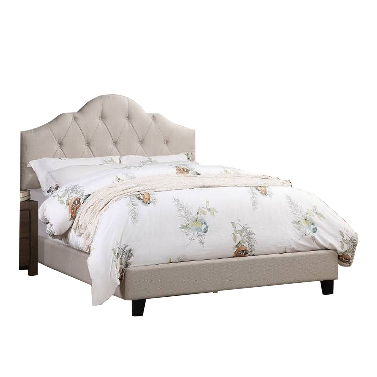 Eni Upholstered California King Size Bed, Taupe Tufted Adjustable Headboard- Saltoro Sherpi