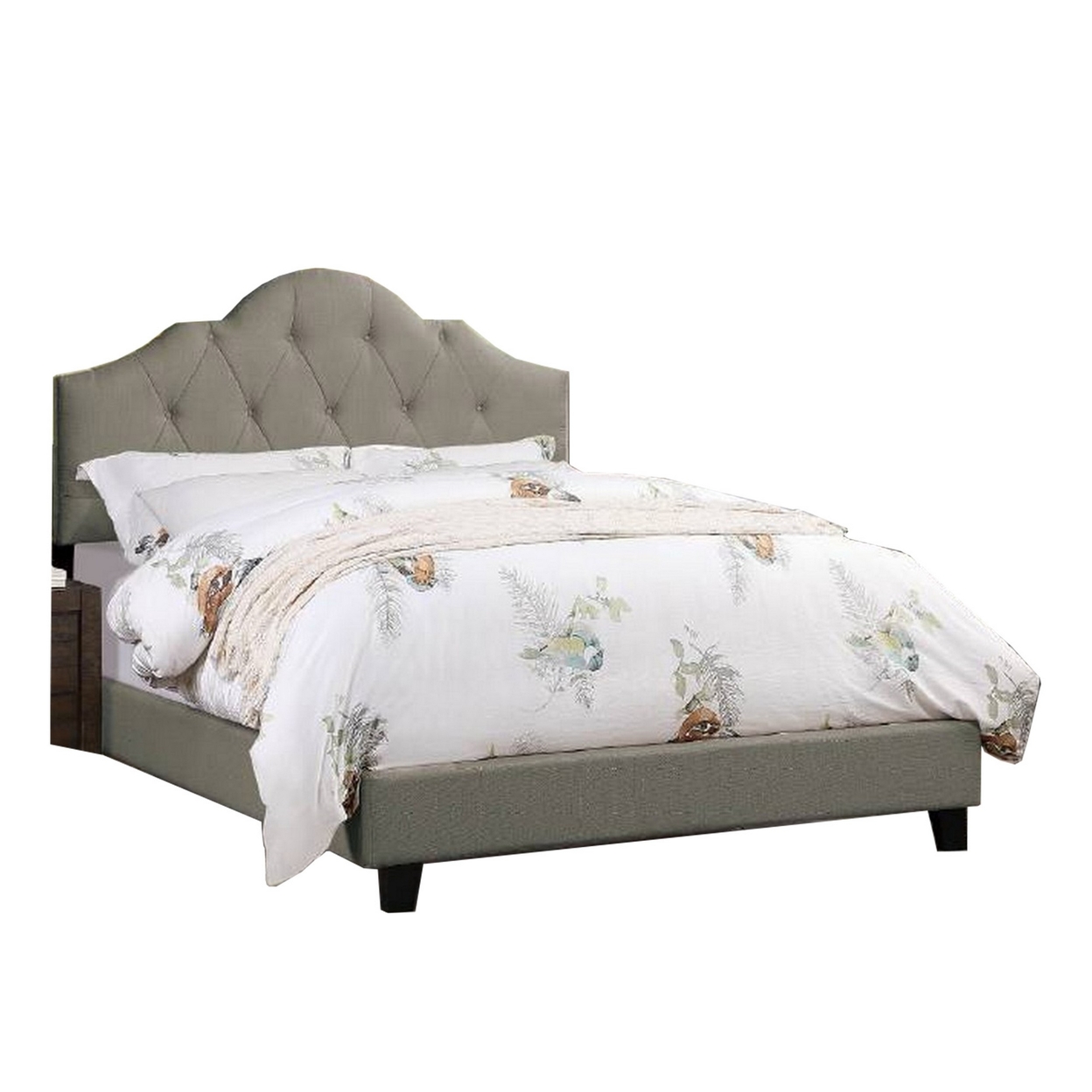 Eni Upholstered California King Size Bed, Tufted Adjustable Headboard, Gray- Saltoro Sherpi
