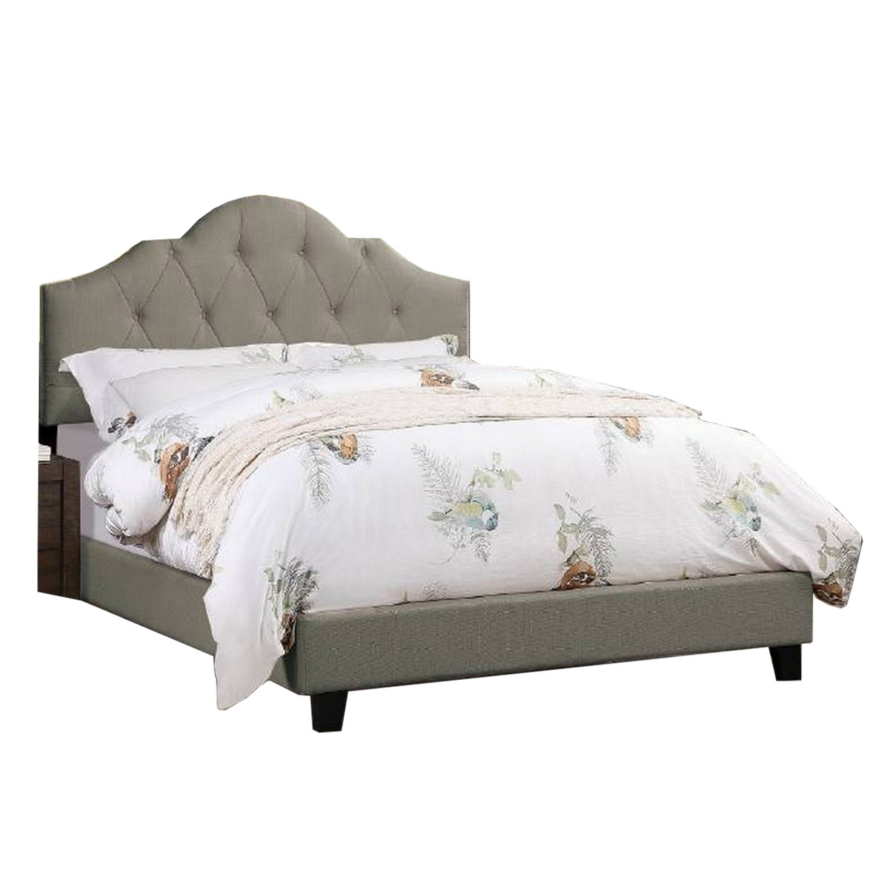 Eni Upholstered King Size Bed, Tufted Adjustable Headboard, Gray Fabric- Saltoro Sherpi