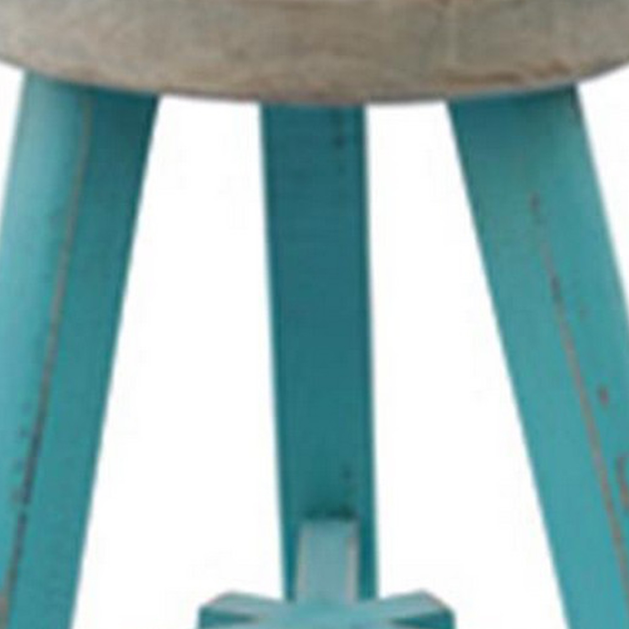 17 Inch Wood Accent Stool, Brown Seat, Hand Painted Turquoise Tripod Legs - Saltoro Sherpi