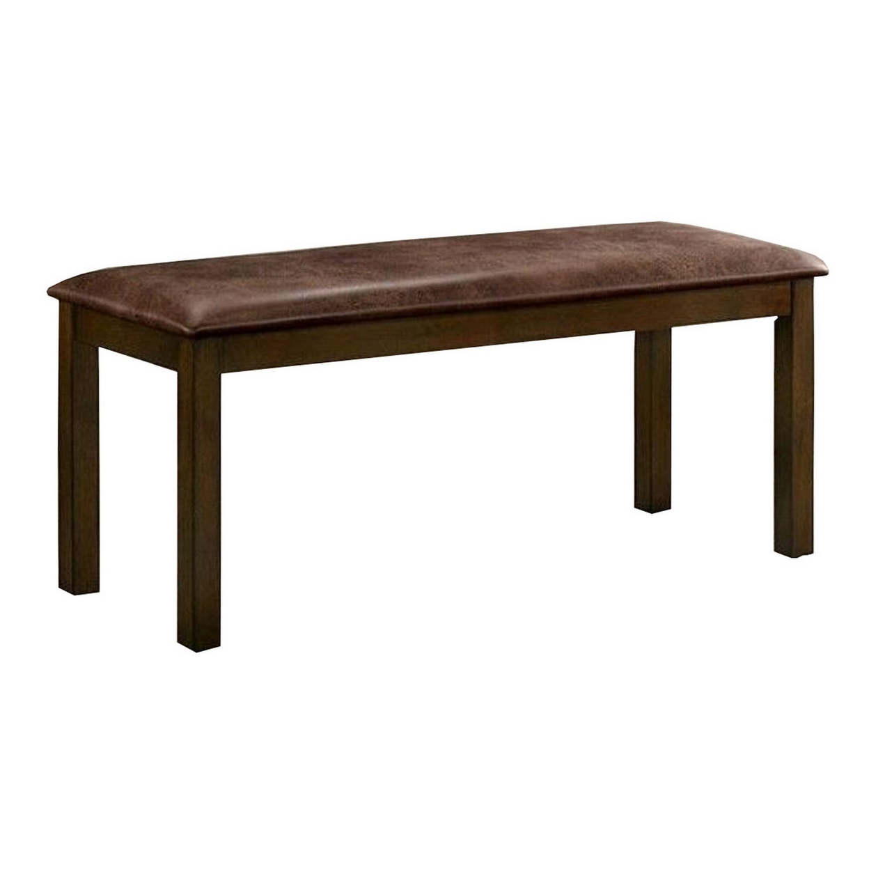 Noha 43 Inch Transitional Dining Bench, Vinyl Seat, Warm Walnut Brown Wood- Saltoro Sherpi