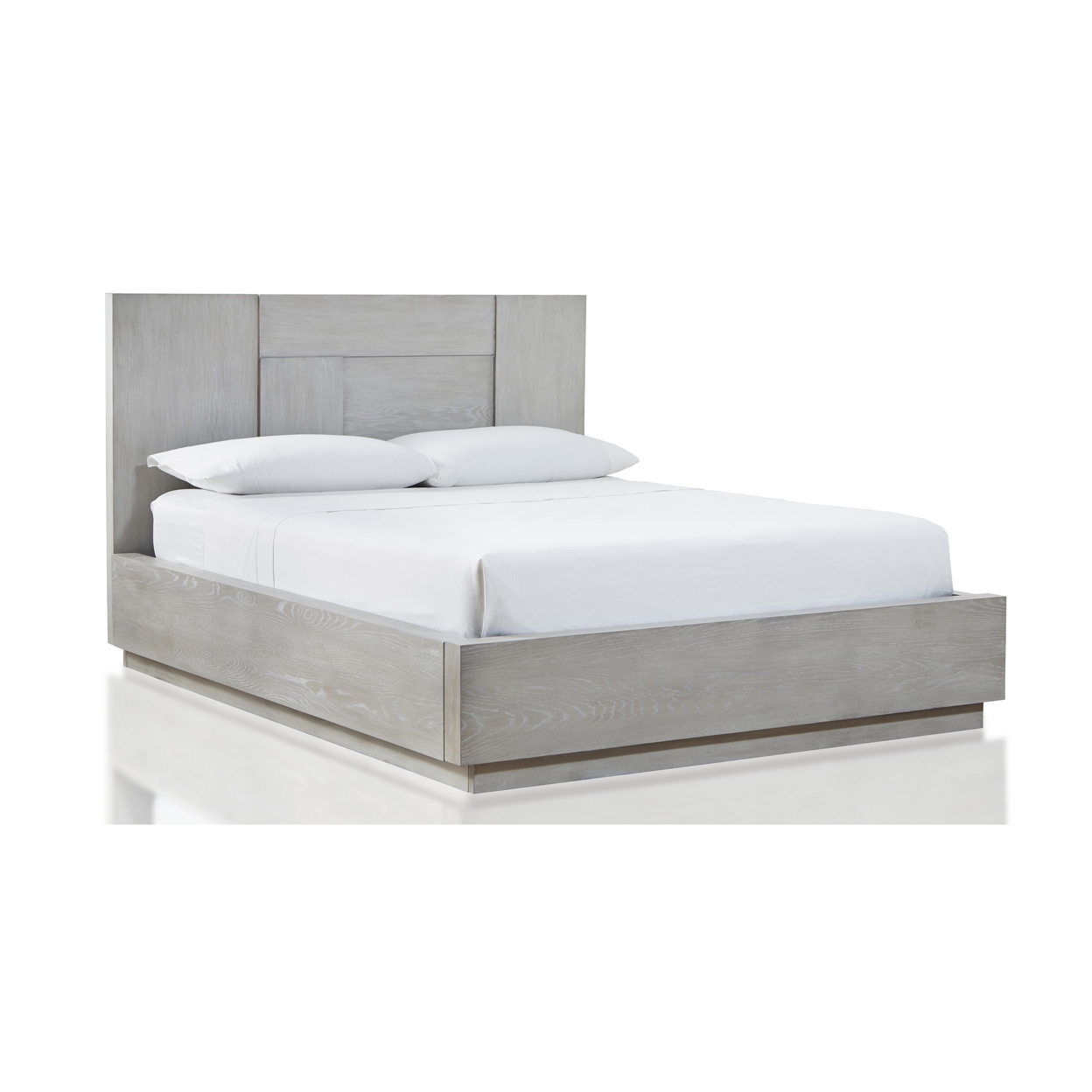 Glimps Full Size Platform Bed, Cross Grain Panel Headboard, Gray Wood- Saltoro Sherpi