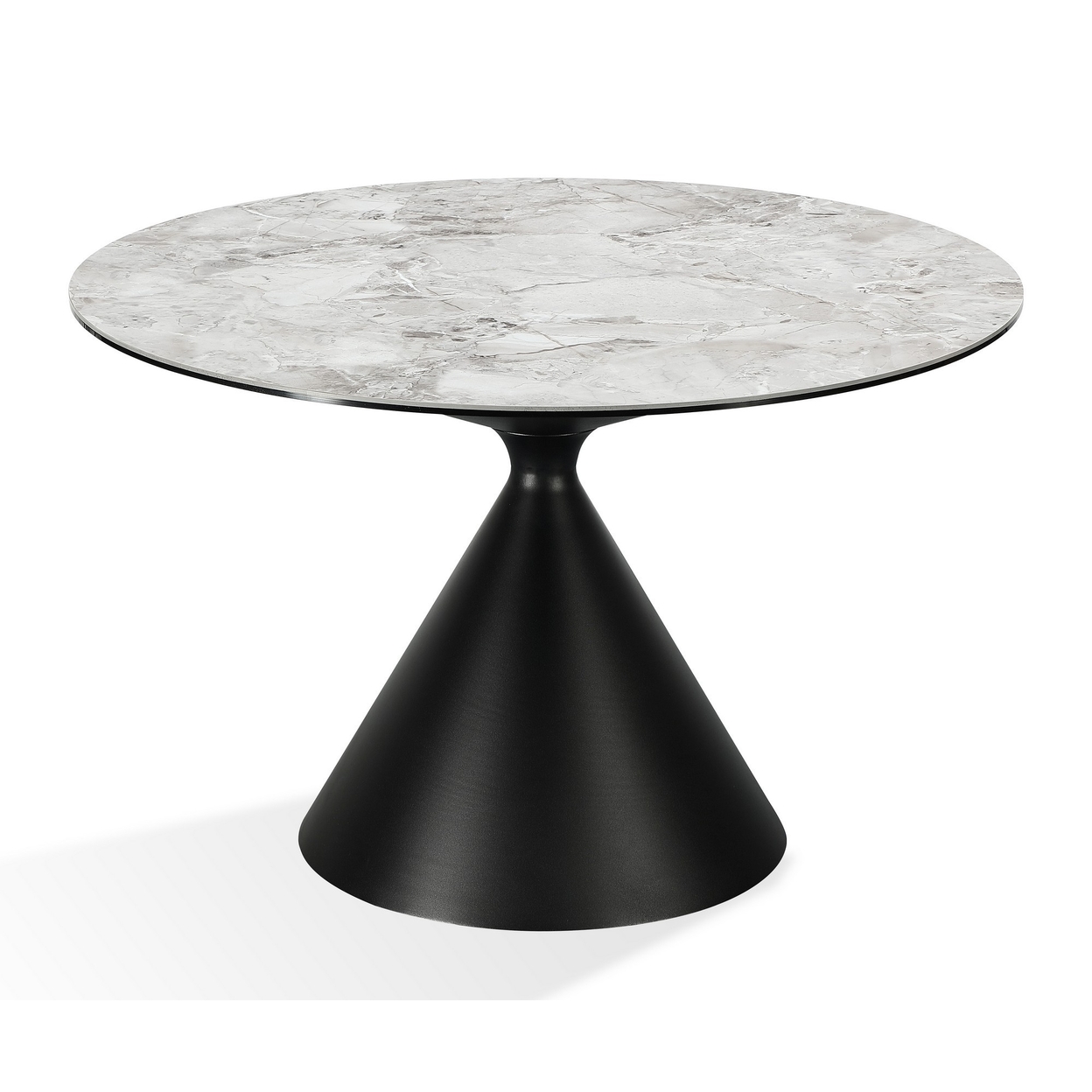 Lam 47 Inch Round Dining Table, Sintered Stone Top, Steel Base, Black - Saltoro Sherpi
