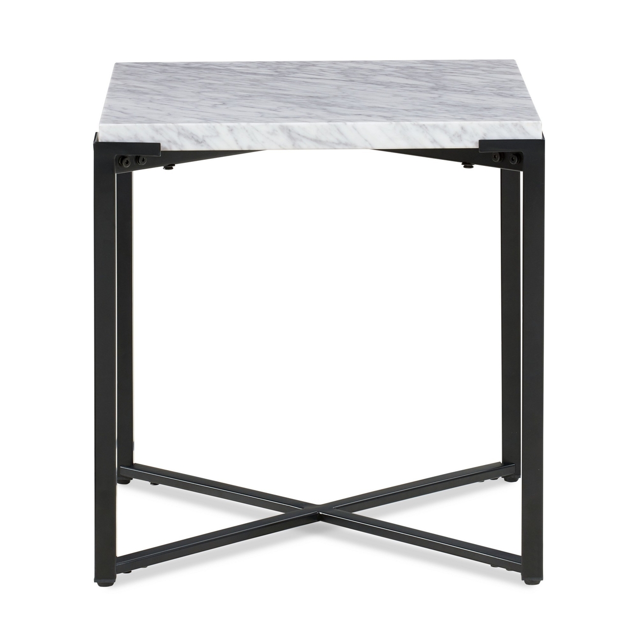 20 Inch Modern Side End Table, Carrara Marble Top, Steel Frame, Smooth Gray- Saltoro Sherpi