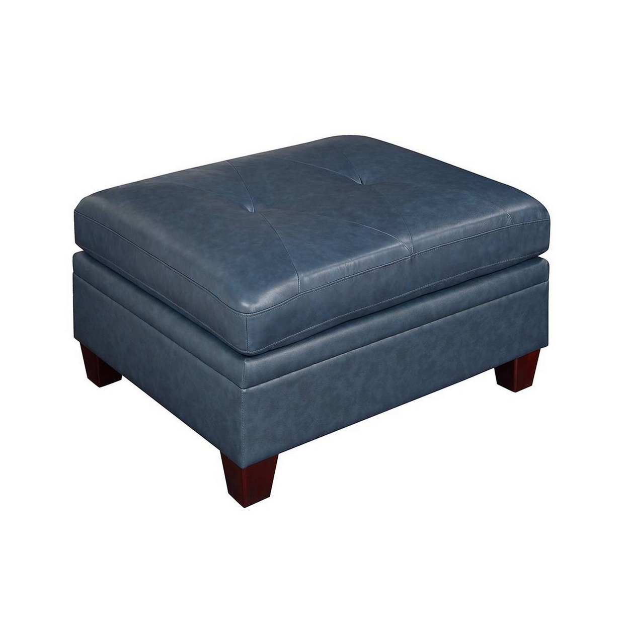 Indy 36 Inch Modern Square Ottoman, Foam Seating, Blue Top Grain Leather- Saltoro Sherpi