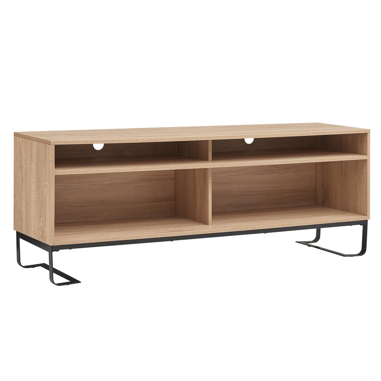 60 Inch Modern TV Media Entertainment Console, 4 Compartments, Metal Frame Base, Light Oak Brown