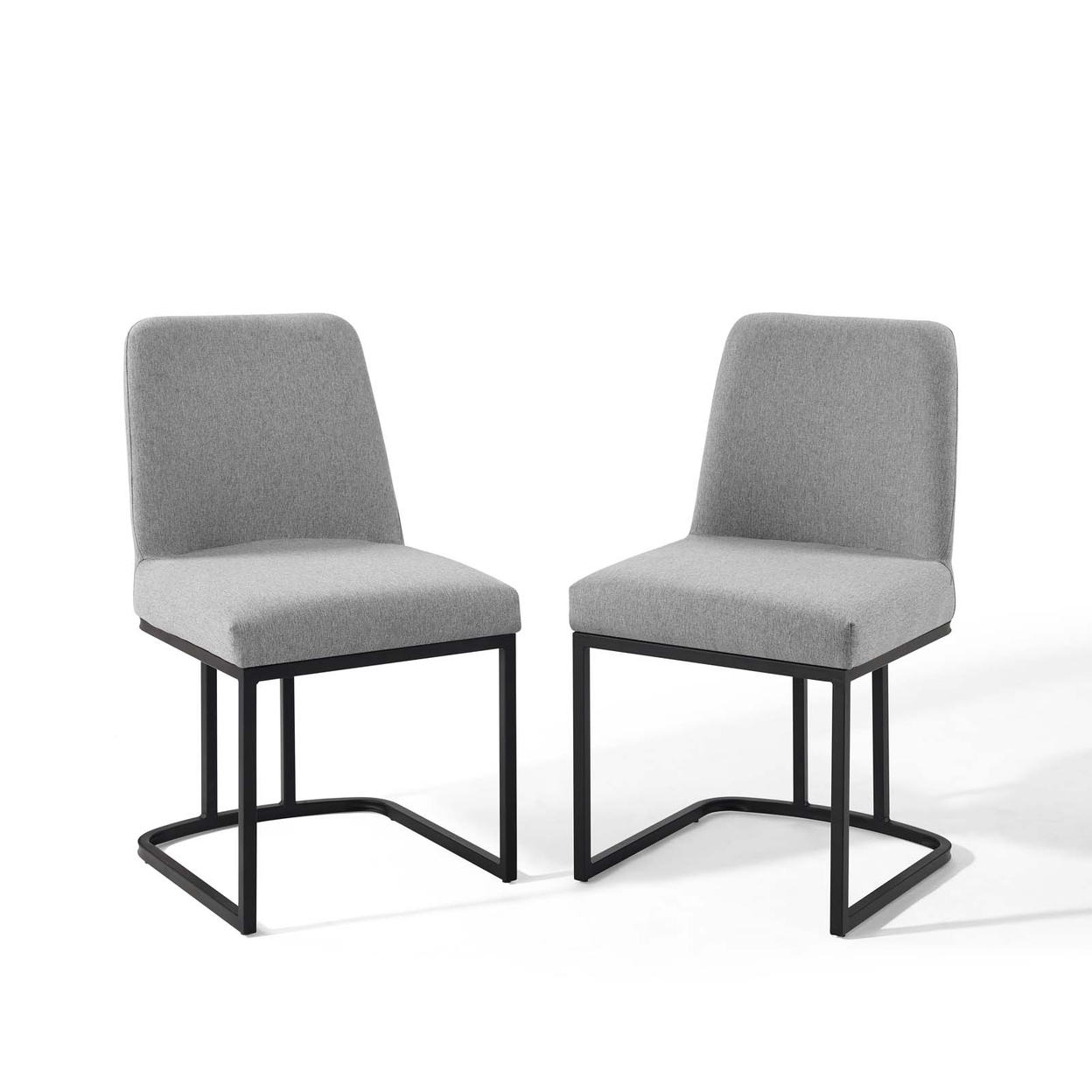 Amplify Sled Base Upholstered Fabric Dining Chairs - Set Of 2, Black Light Gray