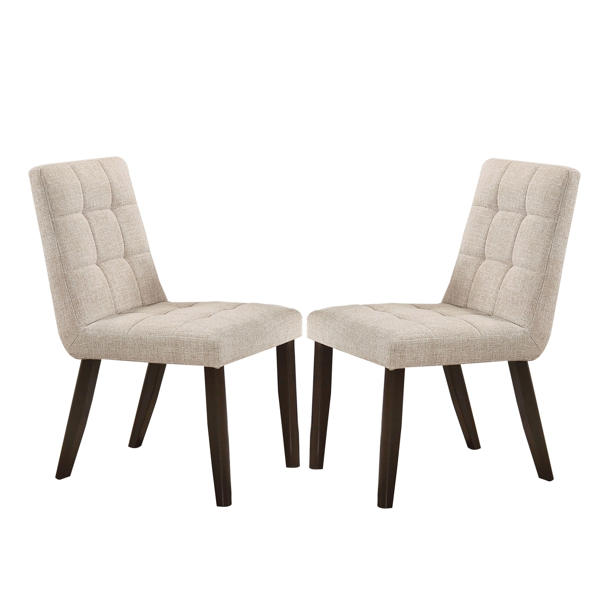Sels 18 Inch Side Chair, Set Of 2, Beige Fabric, Grid Tufting, Brown Legs- Saltoro Sherpi