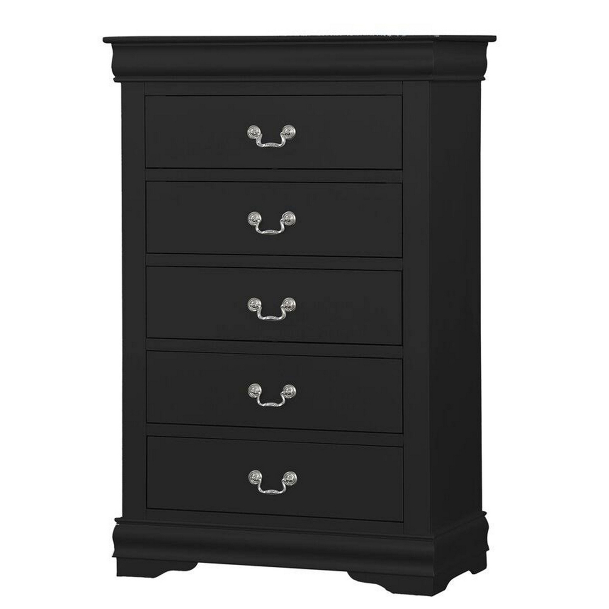 Ryla 48 Inch Tall Dresser Chest, 5 Drawers, Metal Handles, Solid Black Wood- Saltoro Sherpi