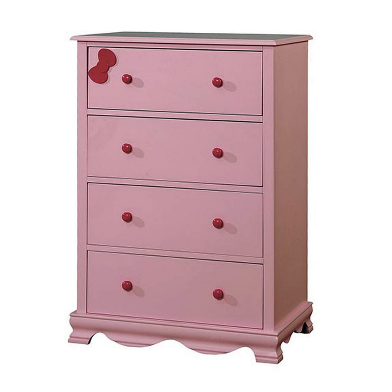 Zina 42 Inch Tall Dresser Chest, 5 Drawers, Striking Bow Accent, Warm Pink- Saltoro Sherpi