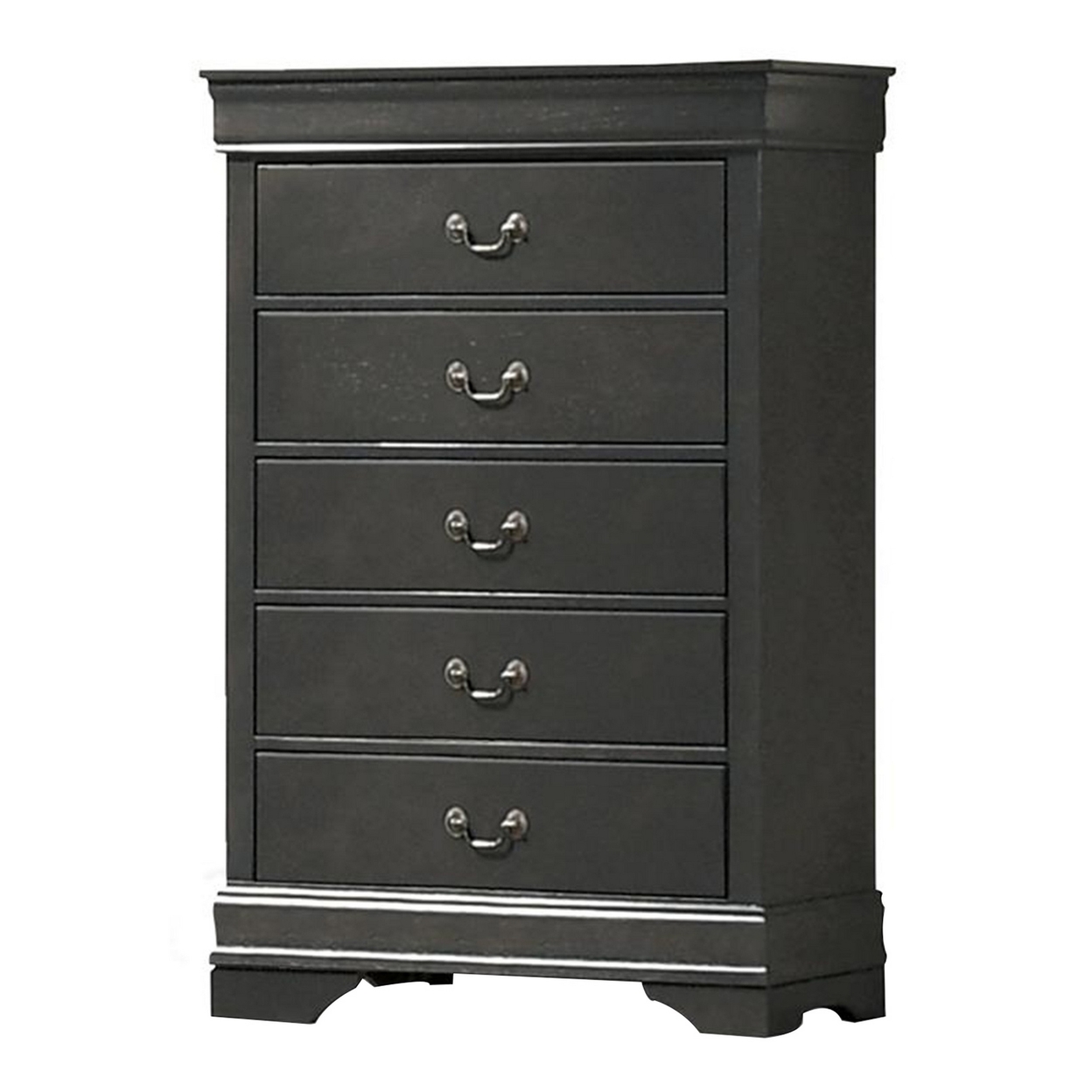 Ryla 48 Inch Tall Dresser Chest, 5 Drawers, Metal Handles, Solid Gray Wood- Saltoro Sherpi