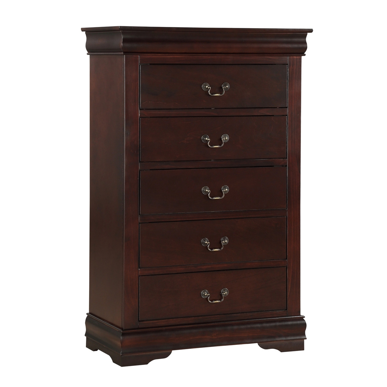 Ryla 48 Inch Tall Dresser Chest, 5 Drawers, Metal Handles, Solid Brown Wood- Saltoro Sherpi