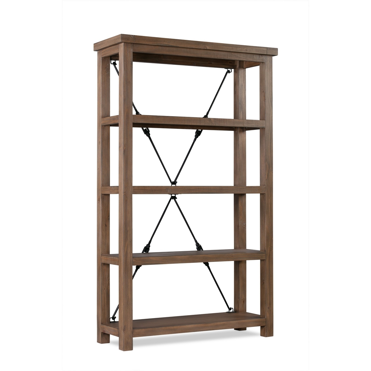 Embur 76 Inch 4 Tier Bookcase Display Unit, 4 Shelves, Brown Wood, Crossed- Saltoro Sherpi