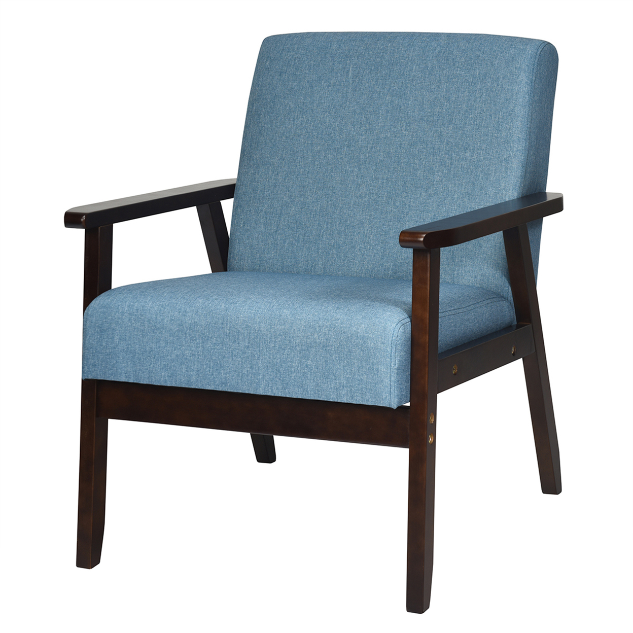 Wooden Upholstered Accent Chair Fabric Armchair Home Office - Blue